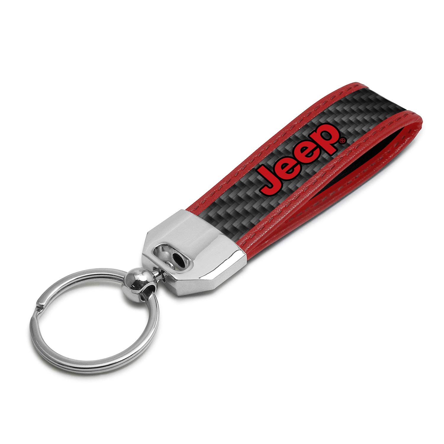 **Red Real Carbon Fiber Key Chain with Red Leather Stitching Edge - Made for Jeep - Perfect for Car Keys, Gifts & Everyday Carry**