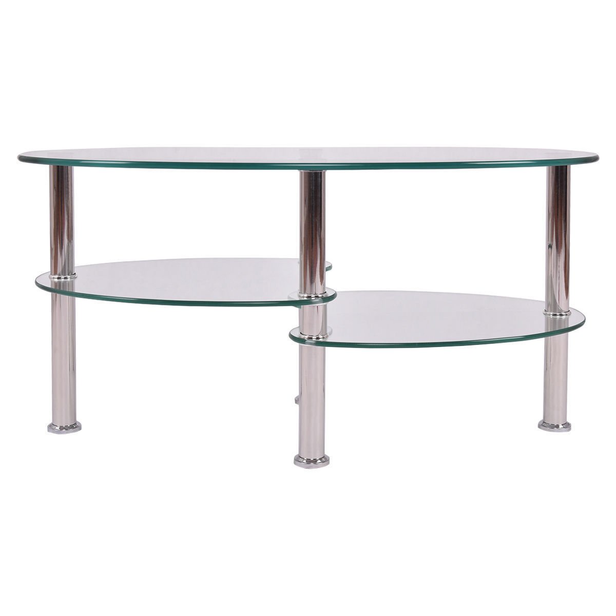 Tempered Glass Oval Coffee Table - Chrome Base for Living Room Decor
