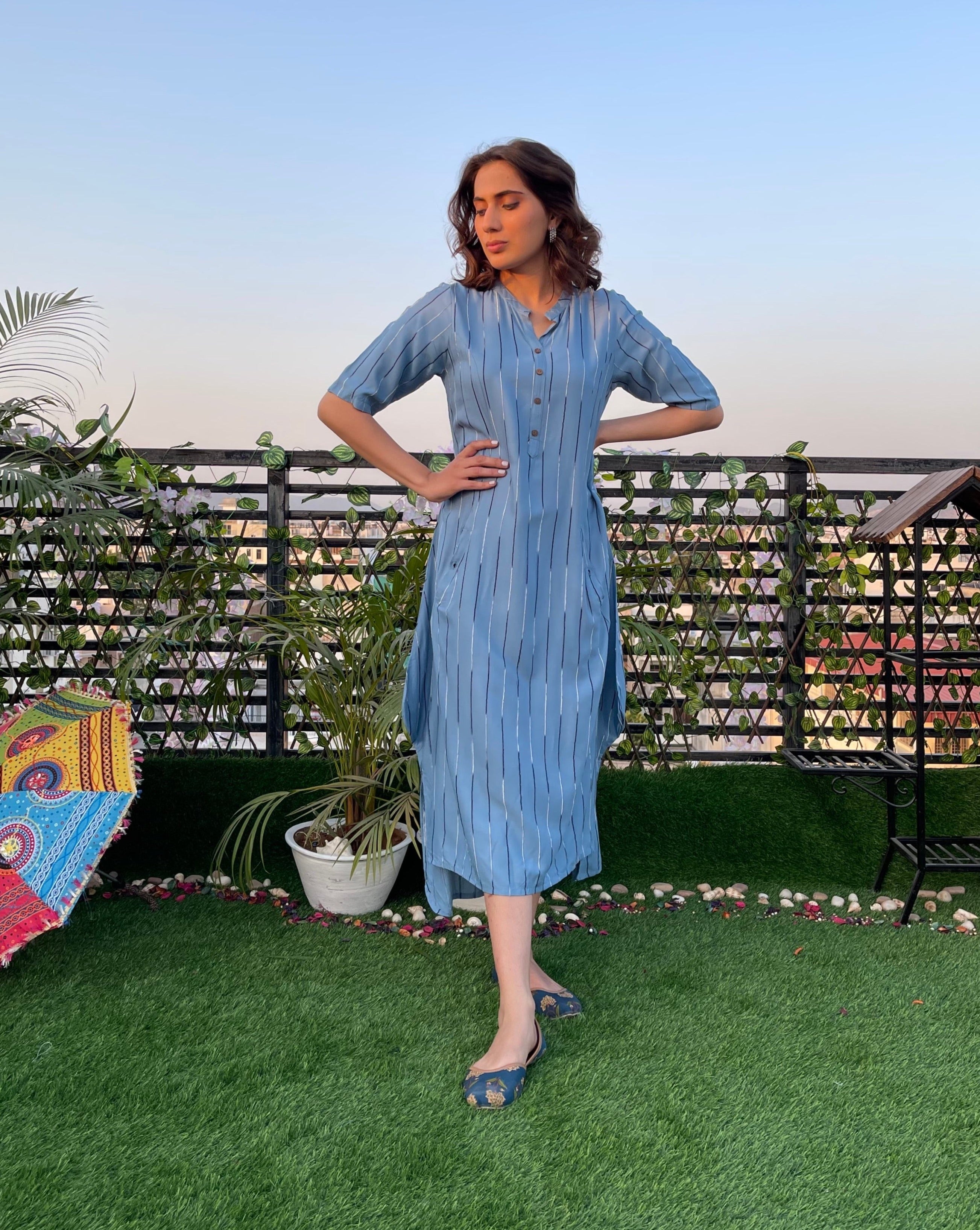 Sky Blue Summer Dress for Women - Flowy Casual Sundress with Pockets - Perfect for Beach, Vacation, and Outdoor Activities