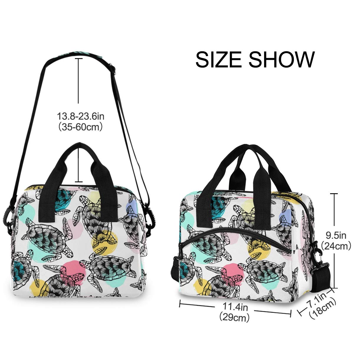 Insulated Sea Turtle Lunch Bag for Women & Men - Reusable Cooler Tote with Detachable Shoulder Strap & Carry Handle - Perfect for Work, School, Picnics & Beach Outings