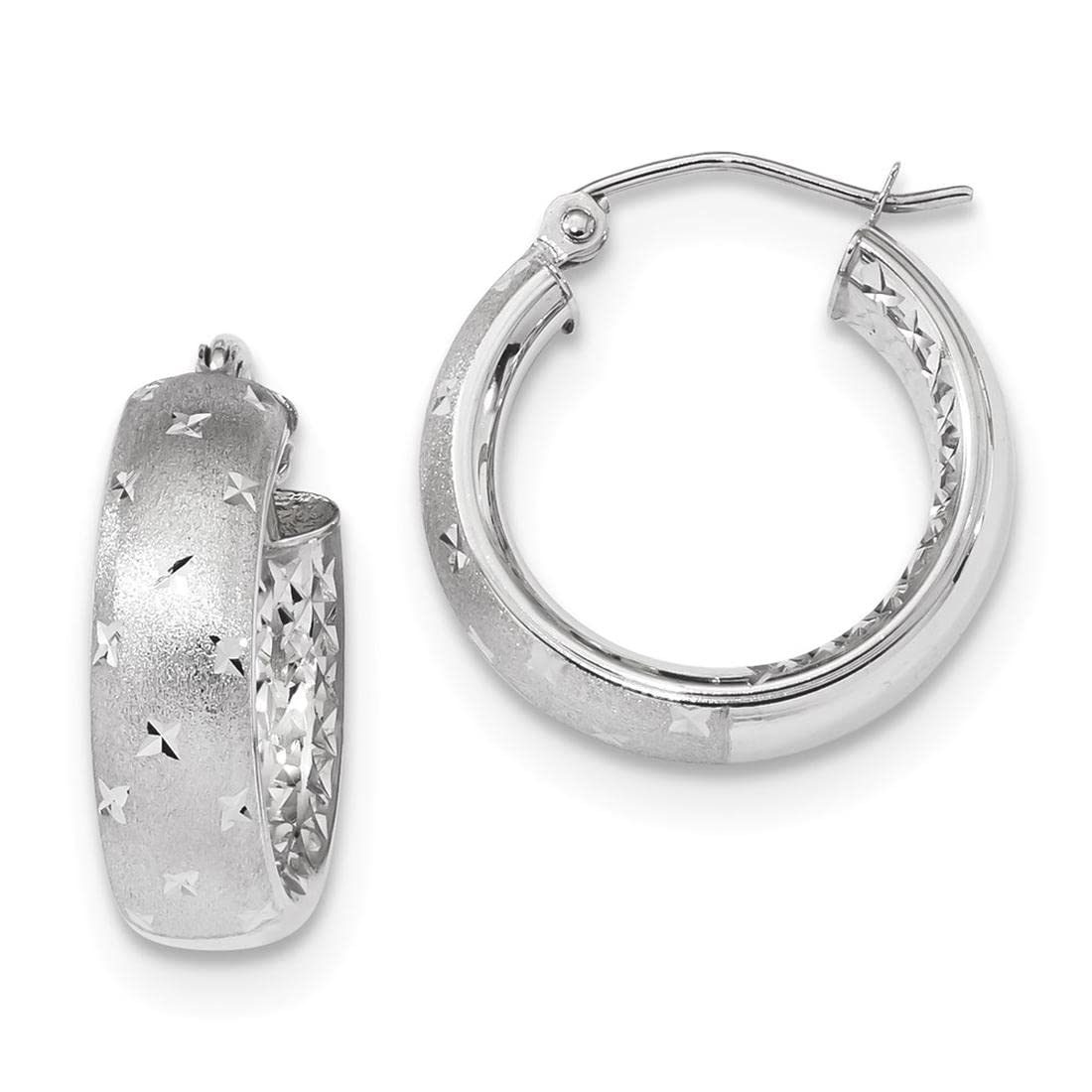 14K White Gold Hoop Earrings - Polished, Satin & Diamond-Cut Finish for Women | Elegant Everyday Wear & Special Occasion Jewelry
