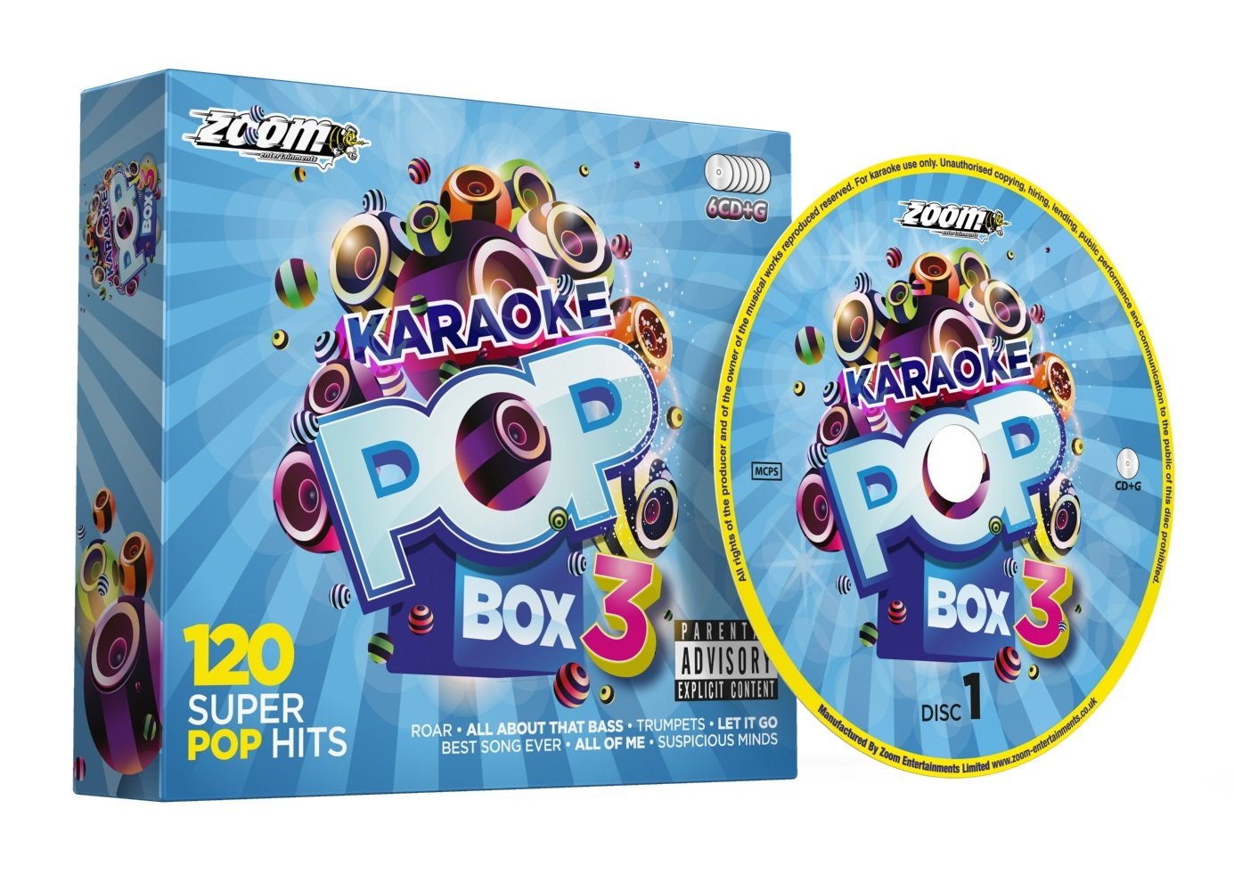 Zoom Karaoke Pop Box 3 Party Pack - 6 CD+G Box Set with 120 Popular Songs (Explicit Lyrics) - Perfect for Home Parties, Family Gatherings & Entertainment Nights