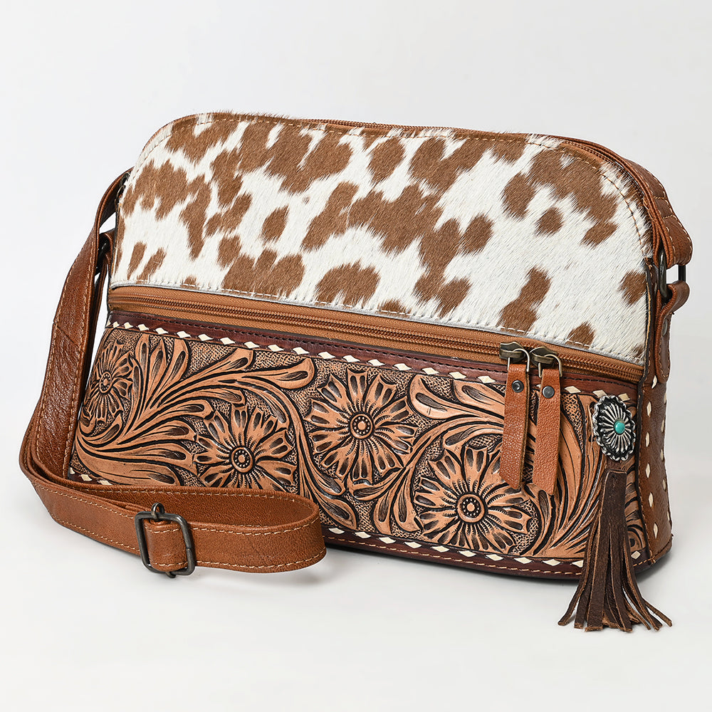 American Darling ADBG931 Genuine Leather Crossbody Bag for Women - Western Style Hand Tooled Hair-On Hide Purse - Perfect for Cowgirl Fashion & Everyday Use
