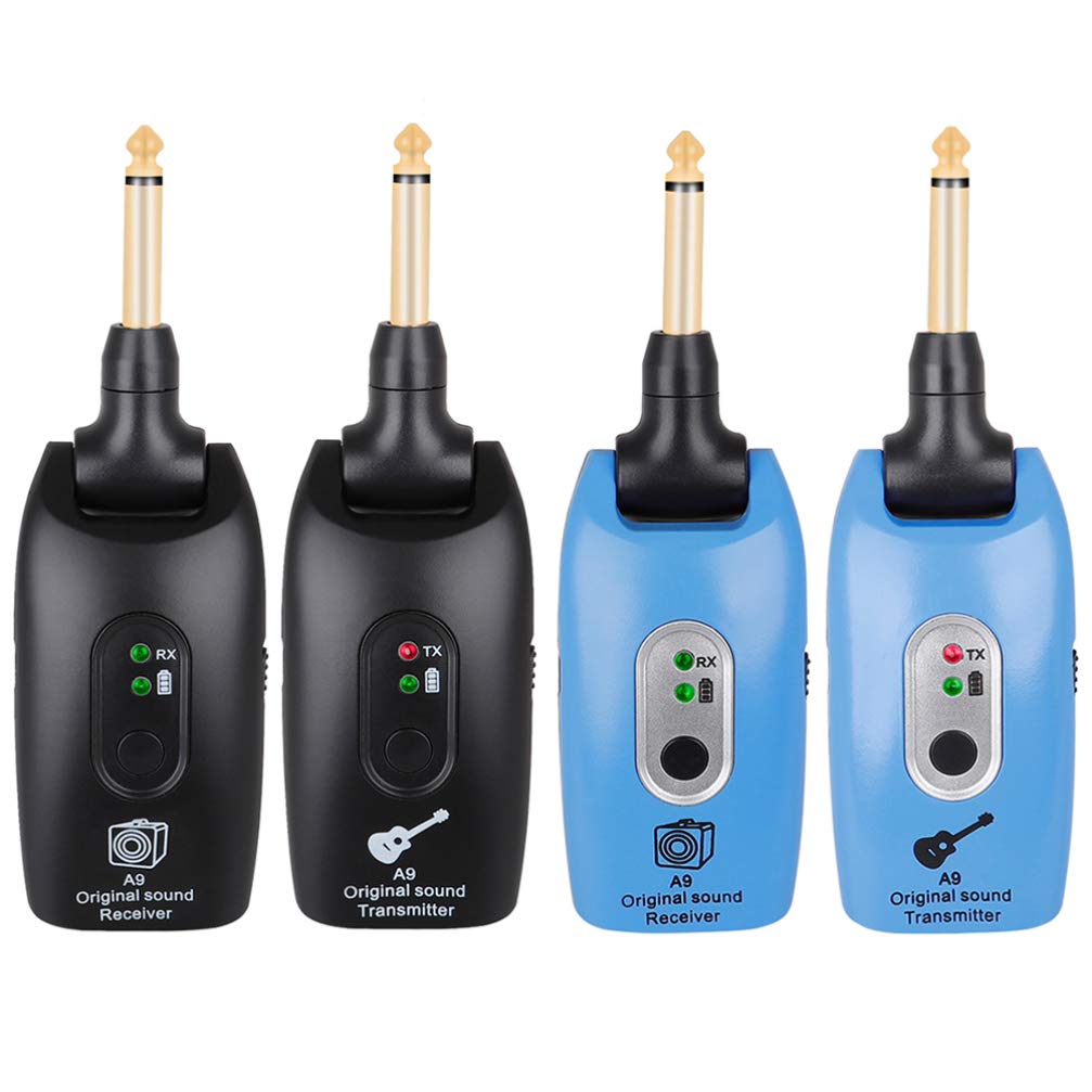 EXCEART 2-Pack Wireless Guitar System - Transmitter & Receiver for Electric Guitar & Bass (Black & Blue) | Perfect for Live Performances, Studio Recording & Stage Shows
