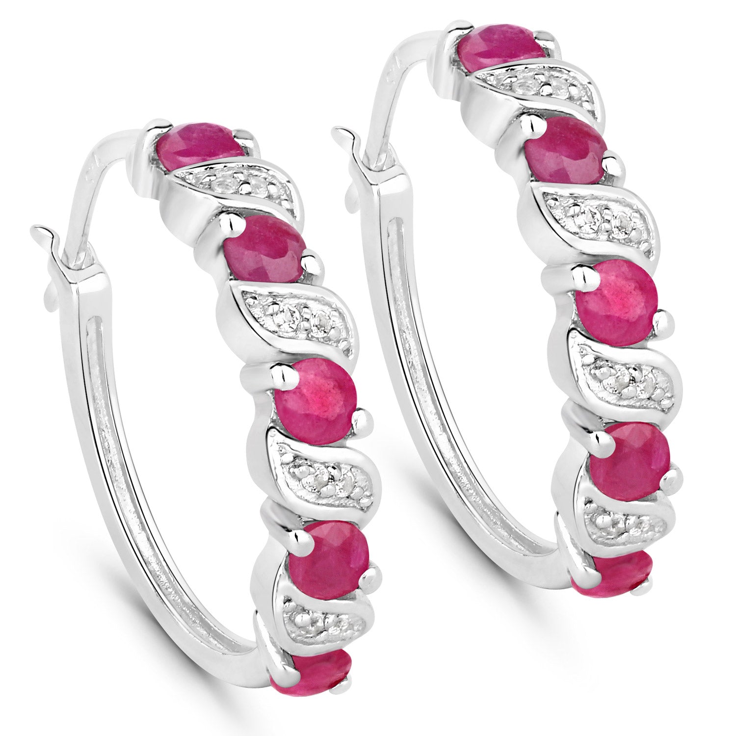 Genuine Pink Ruby Hoop Earrings for Women - 14K Gold Plated Dangle Earrings | Perfect for Weddings, Parties & Special Occasions