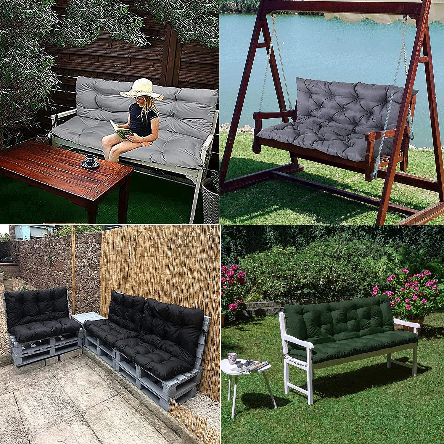**Waterproof Outdoor Bench Cushions with Backrest - 2 or 3 Seater Thick Swing Recliner Replacement Cushion Set for Patio, Garden, Deck - Light Gray 47.25 x 39.37 Inches - Perfect for Lounging, Relaxing, and Outdoor Entertaining**