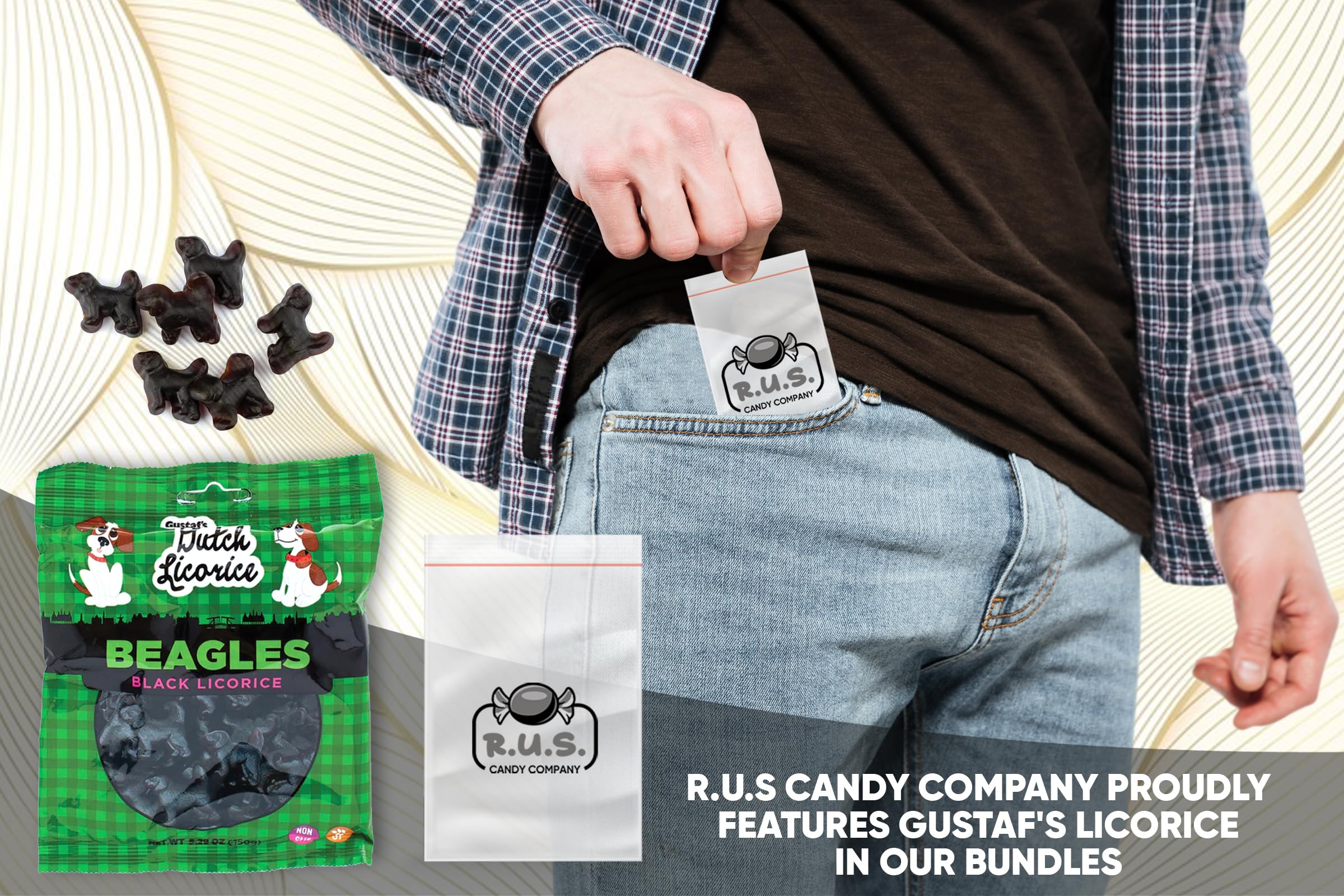 Gustaf's Dutch Licorice Beagle Black Licorice Candy - 2 Pack (5.29 oz Each) | Authentic Imported Dutch Treats | Great for Travel, Gifts & Movie Snacks | Includes RUS Candy Company Travel Size Bags