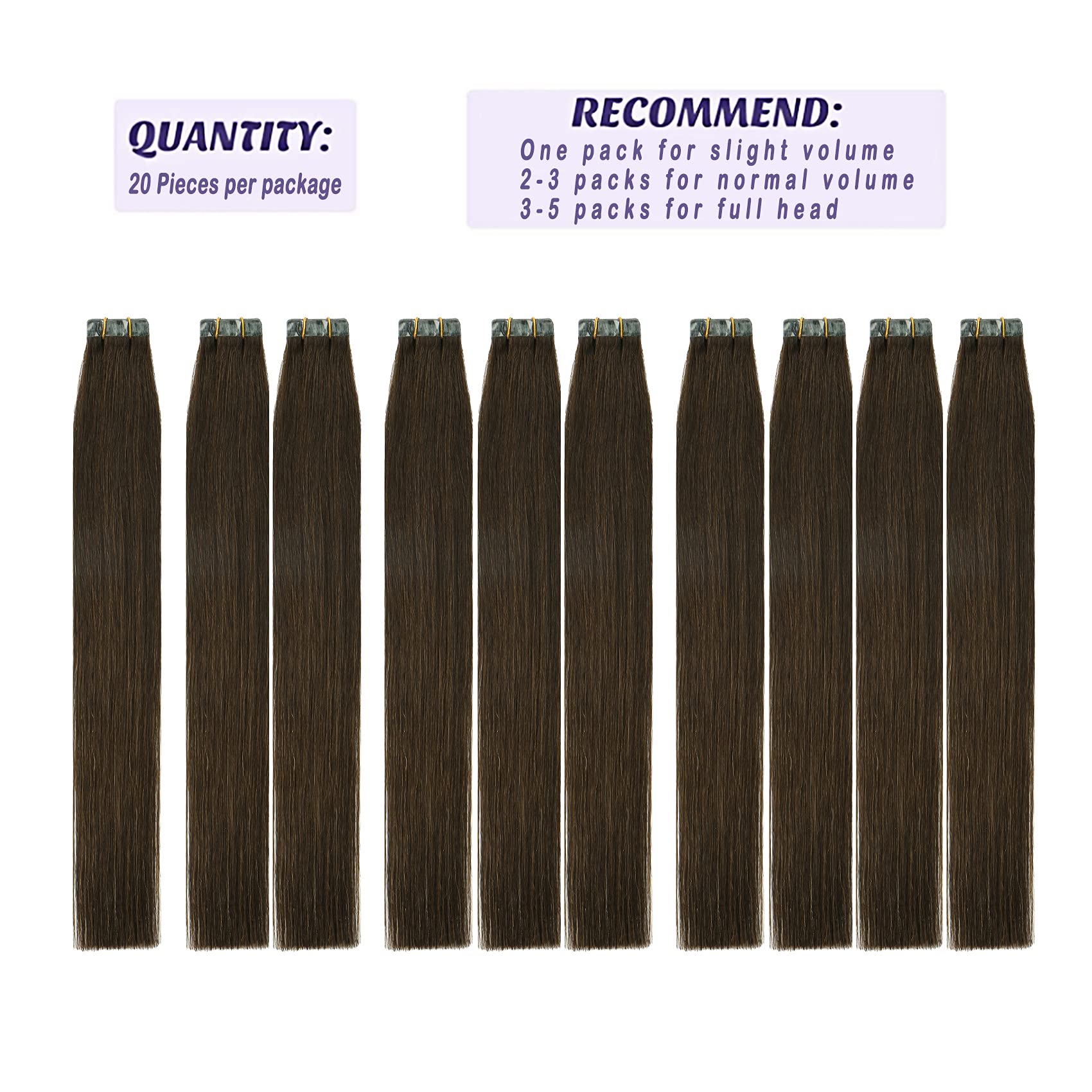 22 Inch Medium Brown Tape-in Hair Extensions - 100% Remy Human Hair, 60g, 20 Pieces, Chocolate Brown - Perfect for Volume, Length & Styling (Weddings, Parties, Daily Wear)