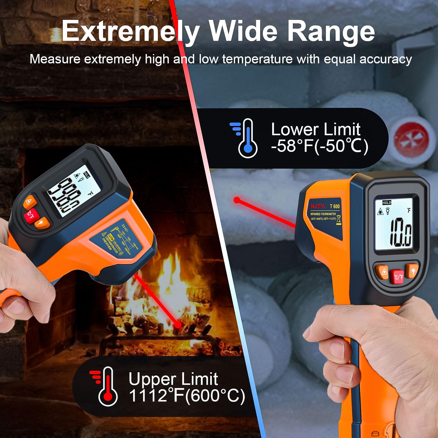 2023 Upgraded Non-Contact Digital Infrared Thermometer Gun -58°F to 1112°F (-50°C to 600°C) for Industrial Use, Kitchen Cooking, Automotive Repair & HVAC Maintenance | Perfect for Food Safety Checks, Engine Diagnostics and Home Temperature Monitoring