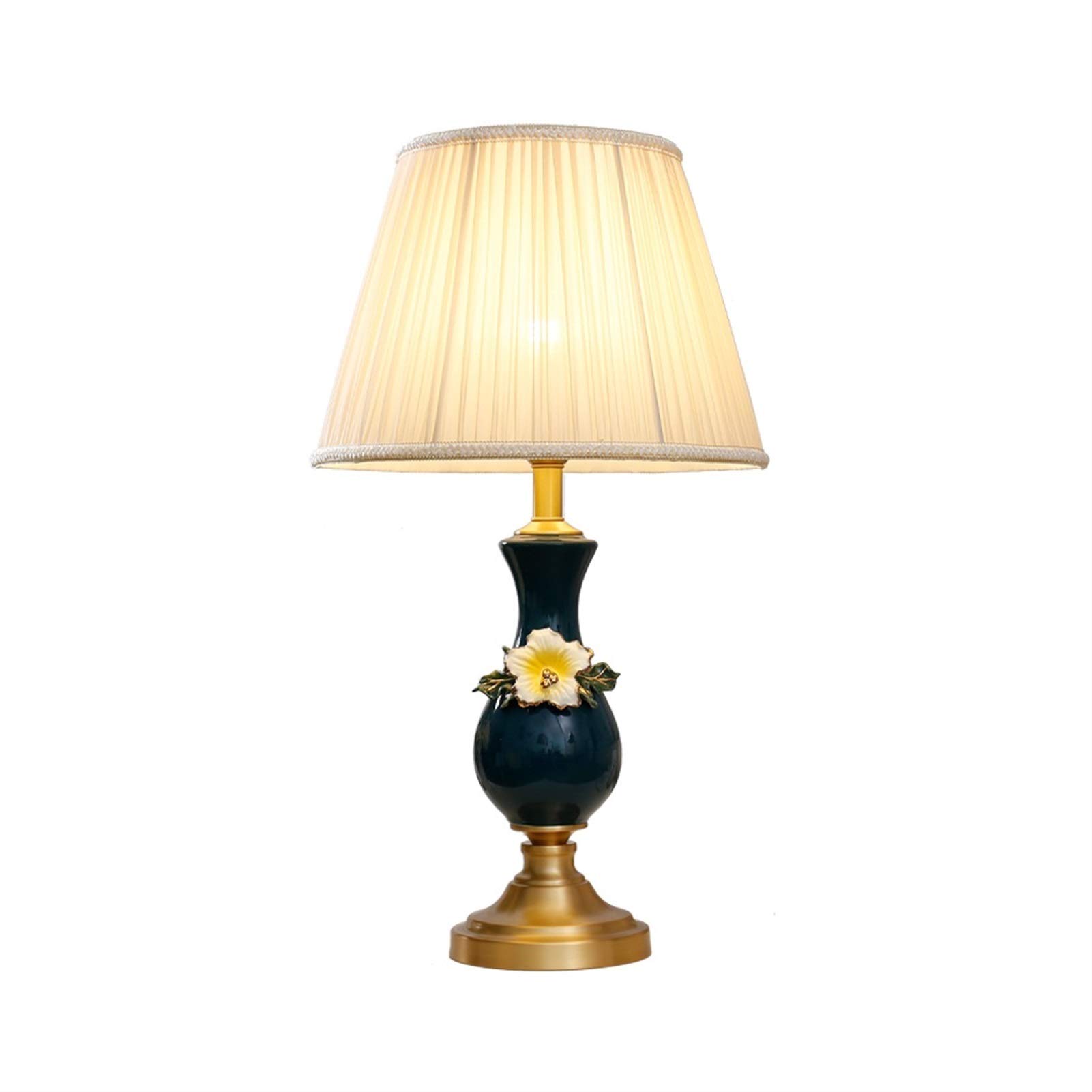 Luxury Enamel Ceramic Table Lamp with Copper-Plated Base - Beige Fabric Lampshade, E27 Socket, 23.2
