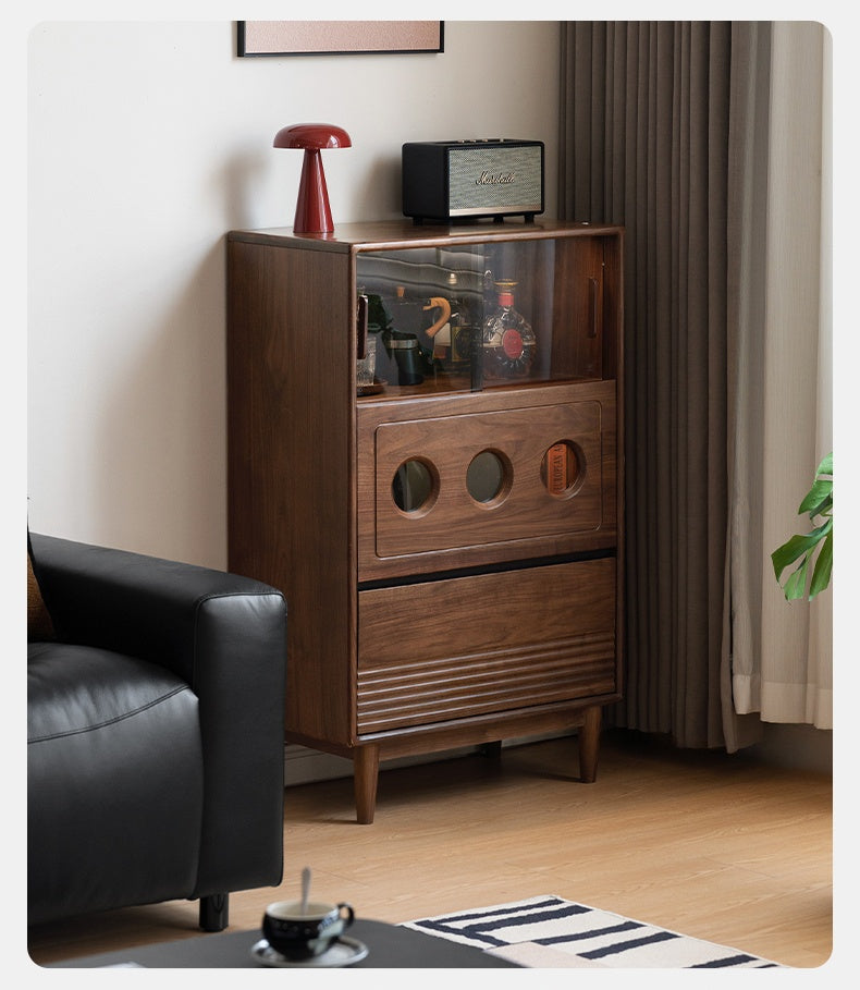 Vintage Black Walnut Solid Wood Antique Locker Retro Side Cabinet - Rustic Storage for Bedroom, Living Room & Entryway