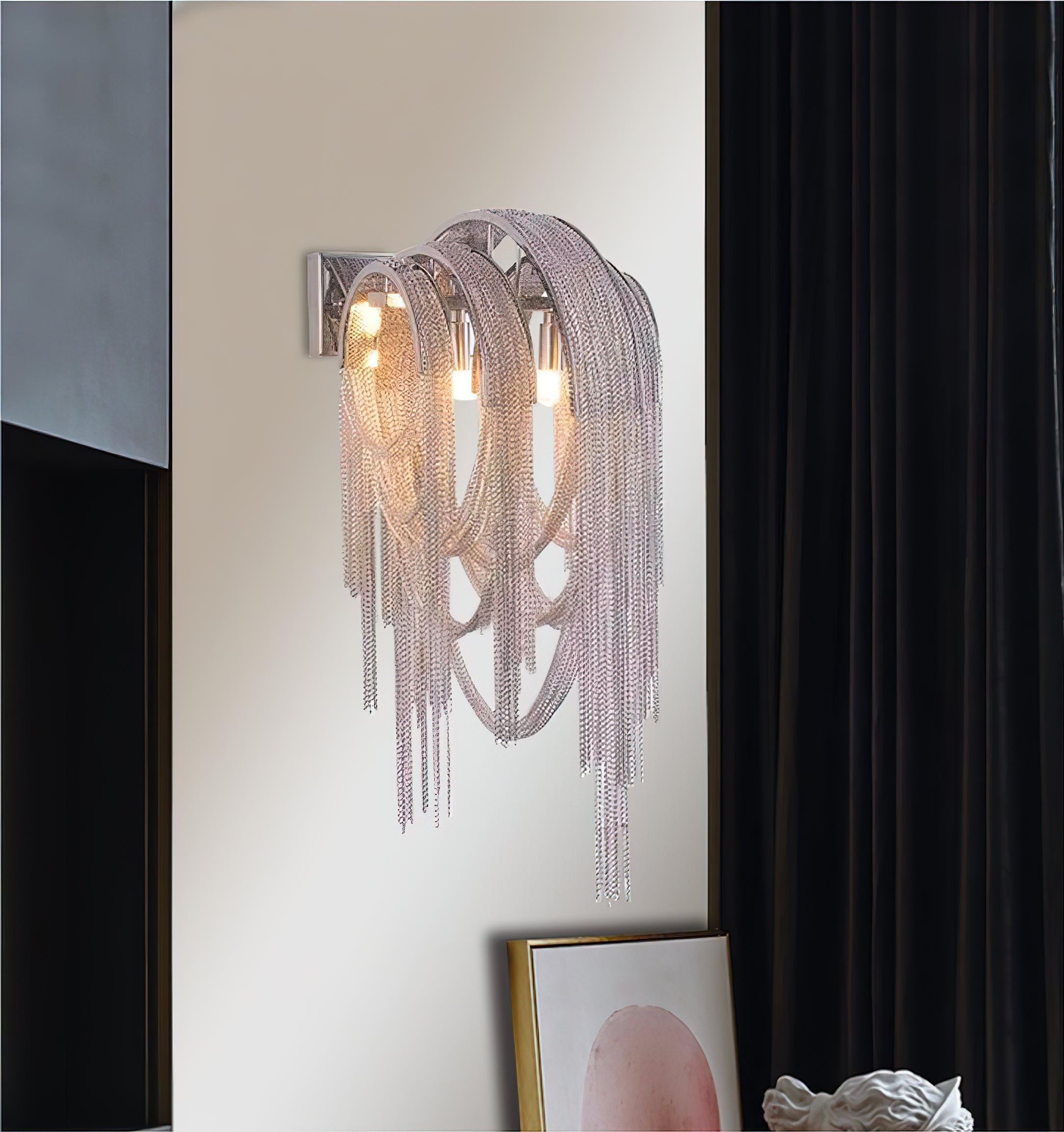 Italian Modern Tassel Wall Lamp - Elegant Brass Finish, Plug-in Sconce for Bedroom, Living Room, Hallway Lighting Decor