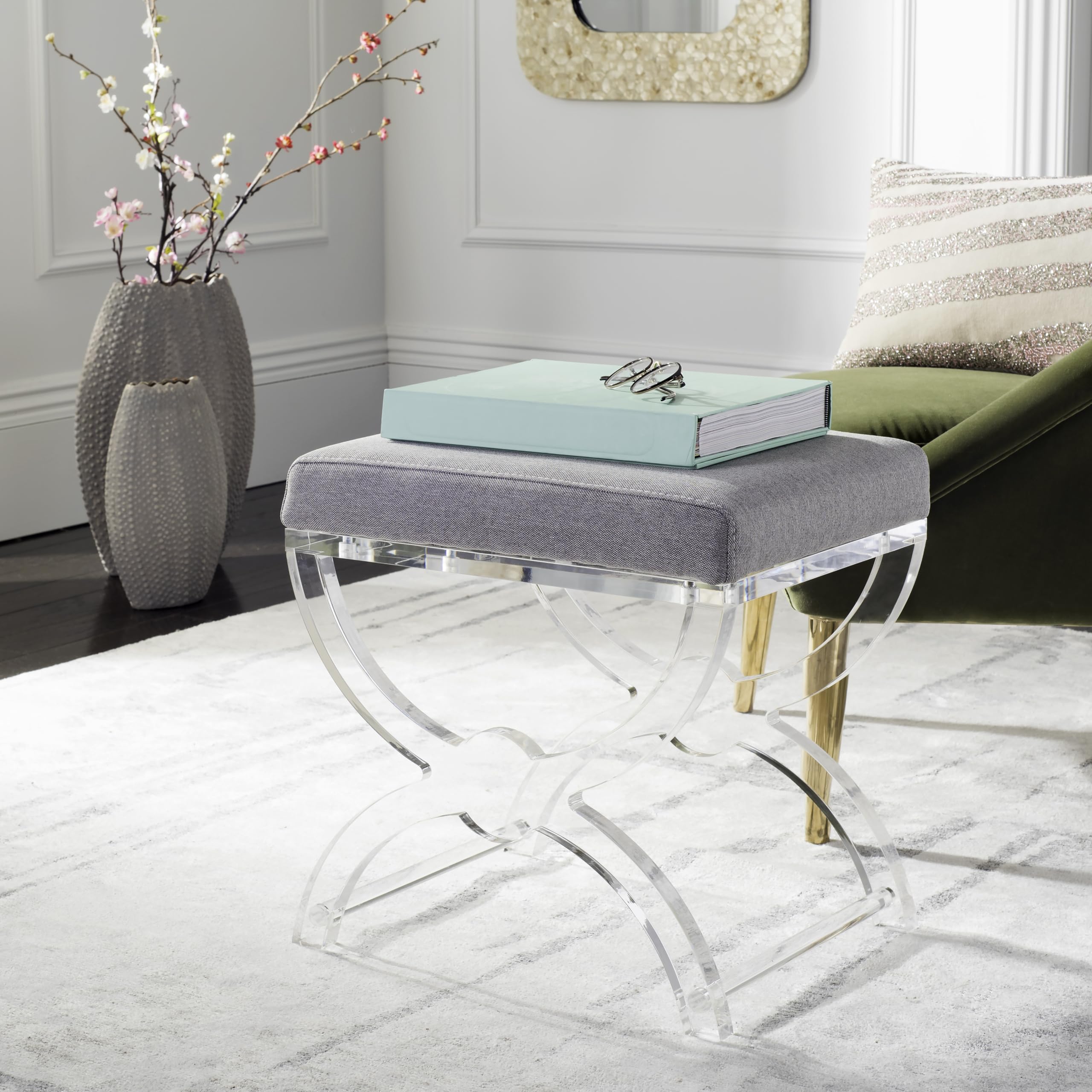 Safavieh Home Collection Delfina Clear Acrylic Ottoman - Modern Coffee Table Stool with Storage - Perfect for Living Room, Bedroom & Office Decor