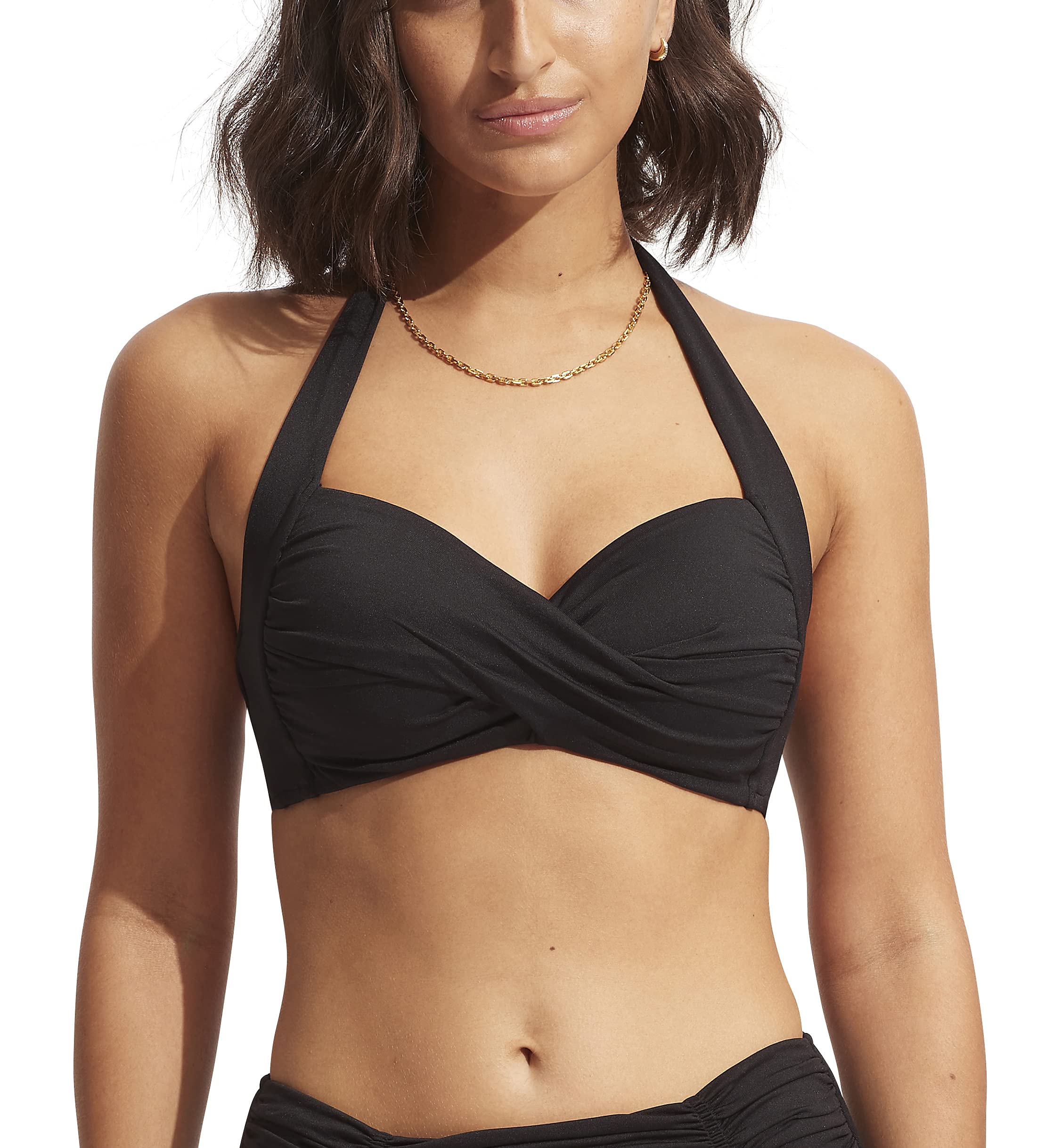 Seafolly Women's Twist Front Soft Cup Halter Bikini Top - Sexy Swimwear for Beach & Pool - Perfect for Summer Vacation, Tropical Getaways and Water Sports