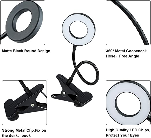 Depuley Dimmable Clip On Reading Light - 48 LED USB Bedside Lamp with 3 Color Modes & 15 Brightness Levels, Flexible Clamp Book Light for Makeup Mirror, Desk, Headboard, Piano, Computer - Perfect for Night Reading, Studying, and Crafting