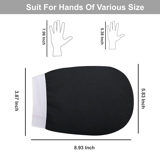 SOHETA Exfoliating Glove - Pure Viscose Fiber Body Scrubber for Dead Skin & Tan Removal, Double-Layered Exfoliating Gloves for Face & Body Care (Black) | Perfect for Spa, Shower & At-Home Skincare Routine