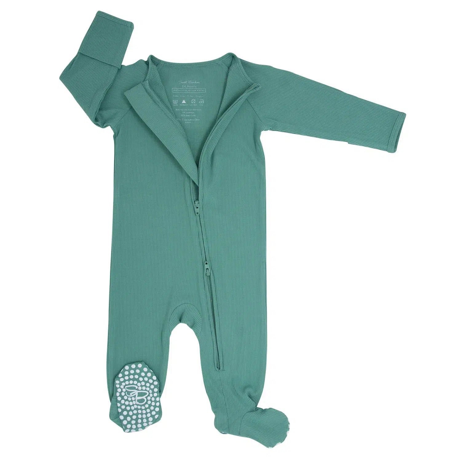 Sweet Bamboo Ribbed Zipper Footie Pajamas for Baby - Soft & Cozy Malachite Green Sleepwear - Perfect for Nursery, Bedtime & Winter Comfort