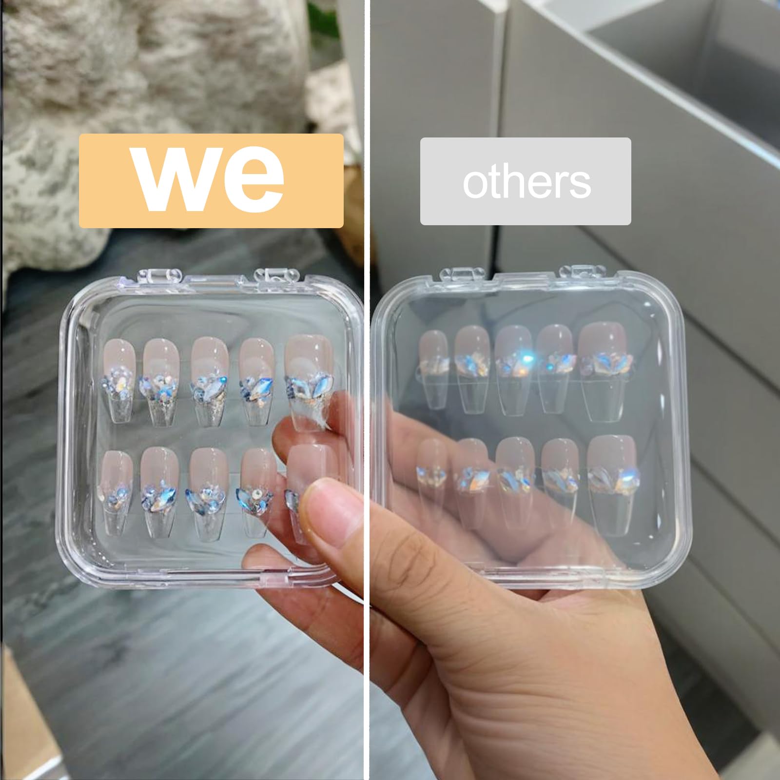 12 Pcs Clear Press On Nail Storage Box - False Nail Organizer Case with Double Sided Tape | Nail Art Display & Salon Business Supplies for Home & Professional Use