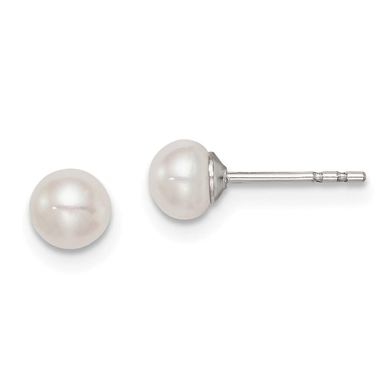 925 Sterling Silver 4mm White Freshwater Cultured Pearl Stud Earrings for Women - Classic Button Pearl Jewelry Gift for Wedding, Anniversary & Everyday Wear