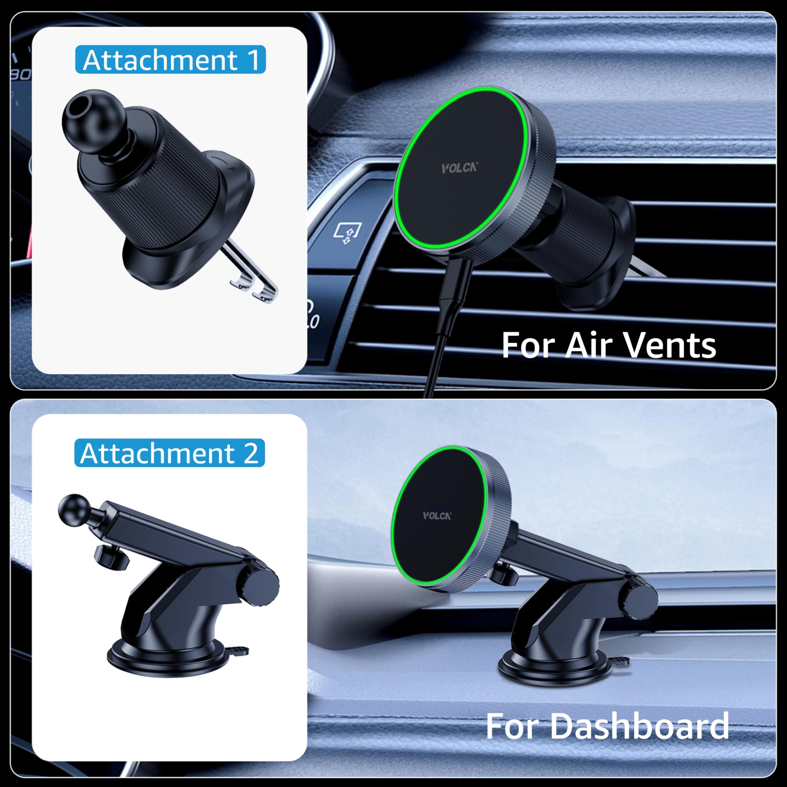 15W Fast Magnetic Wireless Car Charger - Magsafe Compatible iPhone 16/15/14/13 Charging Mount with Strong Magnets & Suction | Dashboard/Vent Phone Holder | Includes USB-C Cable & Adapter | Perfect for Commuting, Road Trips & Hands-Free Driving