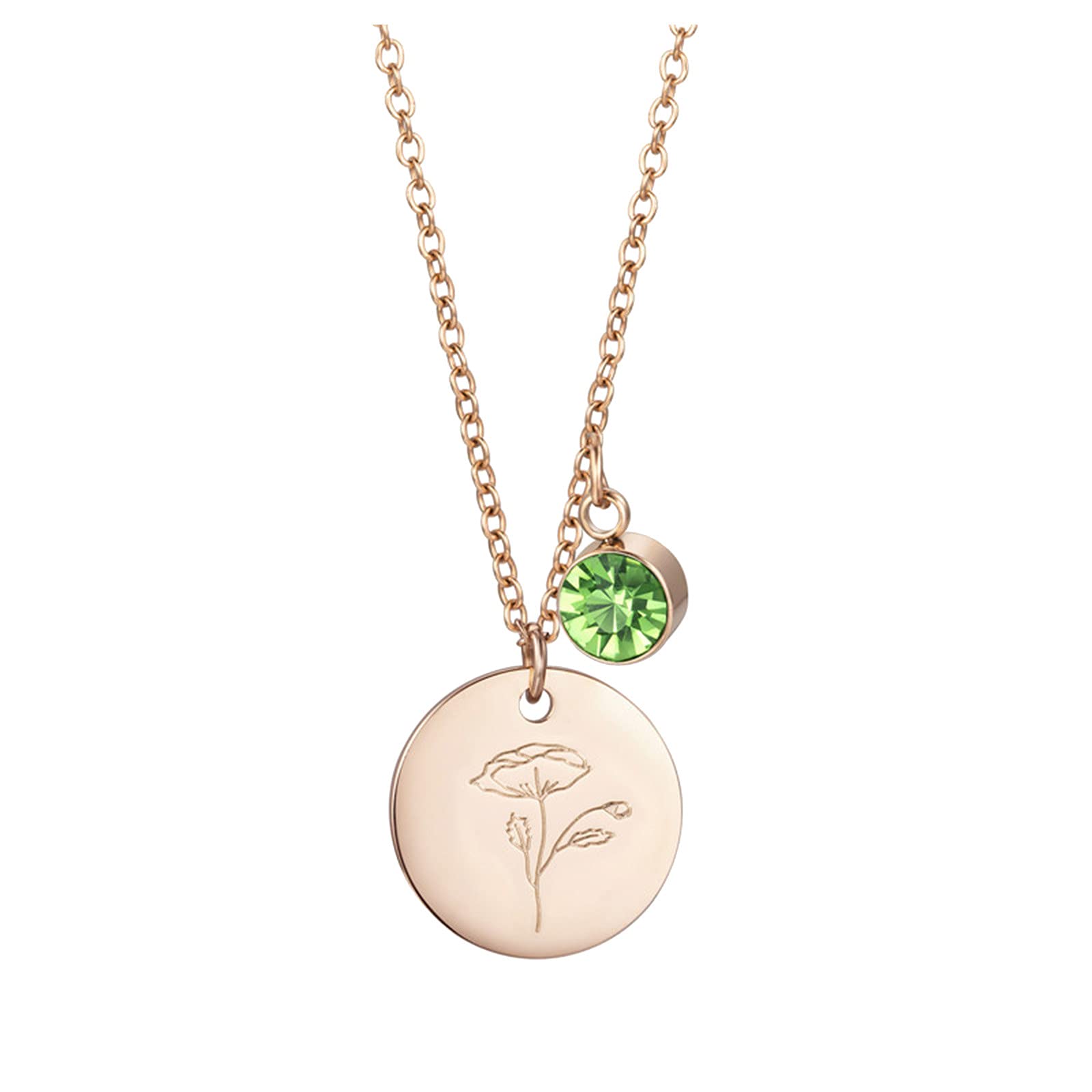 Gold Disc Birth Flower Necklace for Women - Dainty Round Crystal Pendant Coin Necklace | Perfect for Birthdays, Anniversaries & Everyday Elegance