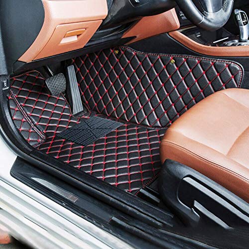 Custom All-Weather Car Floor Mats for Infiniti QX60 2014-2018 - Premium Leather & Carpet Liners (Front & Rear, Black/Red) - Perfect for Daily Commute, Road Trips & Extreme Weather Protection