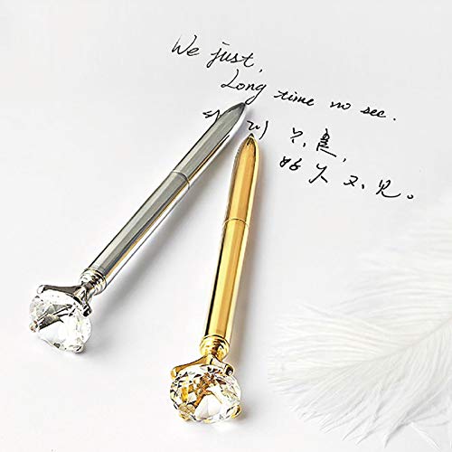 Goclothod 8-Pack Luxury Ballpoint Pens with Big Diamond Crystal & Gold Metal Design - Smooth Black Ink Writing Pens for Office, School, Gift Giving & Professional Use