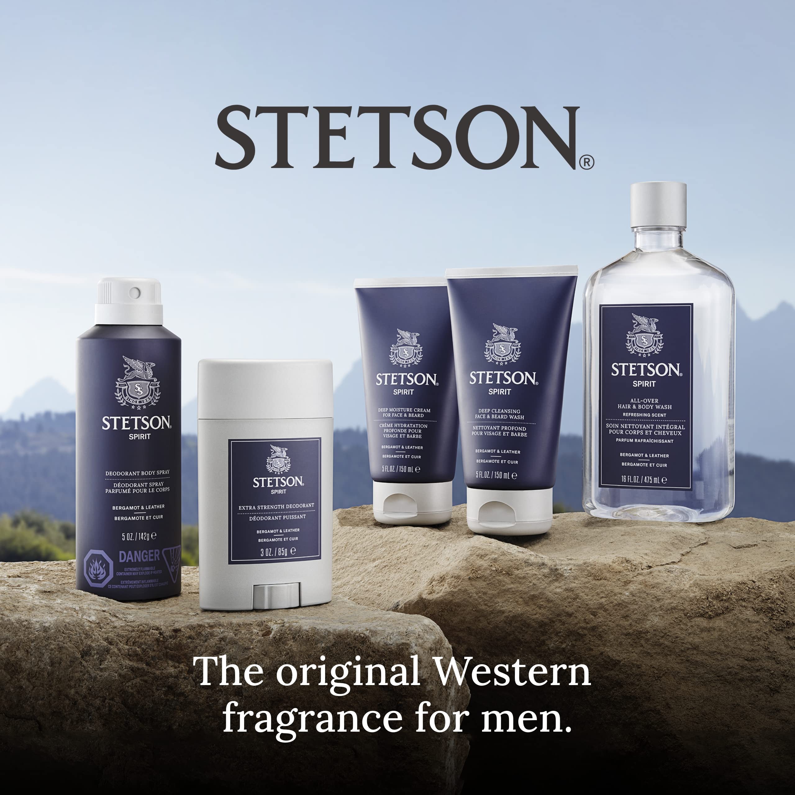 Stetson Spirit All Over Hair & Body Wash 3 Pack - Gentle Cleansing for Men & Women - Perfect for Gym, Travel & Daily Shower