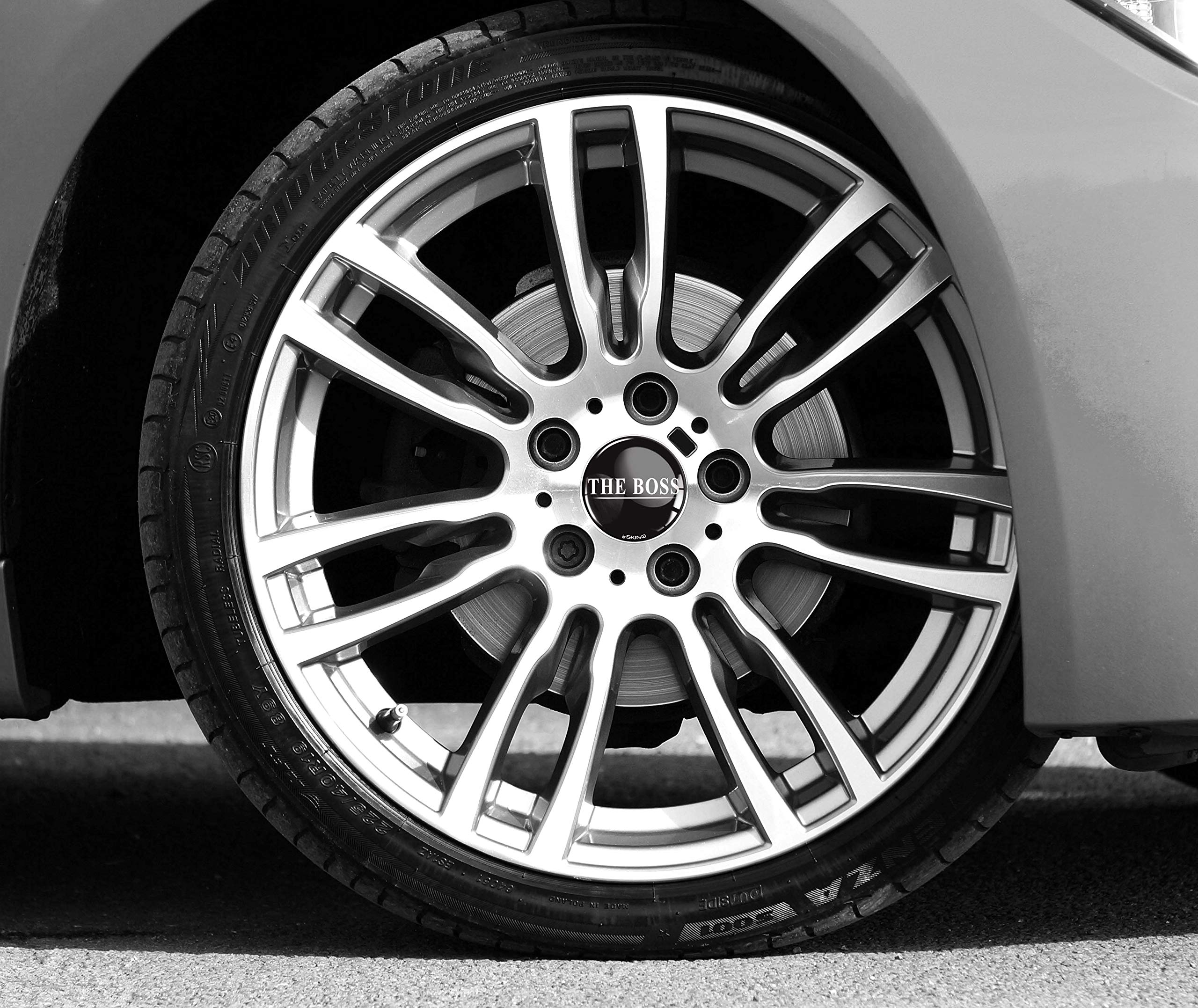 4 x 60mm 3D Wheel Center Hub Cap Stickers - Black & Silver The Boss A 6760 Decals for Car Customization & Vehicle Accessories (Perfect for SUVs, Trucks & Luxury Cars)
