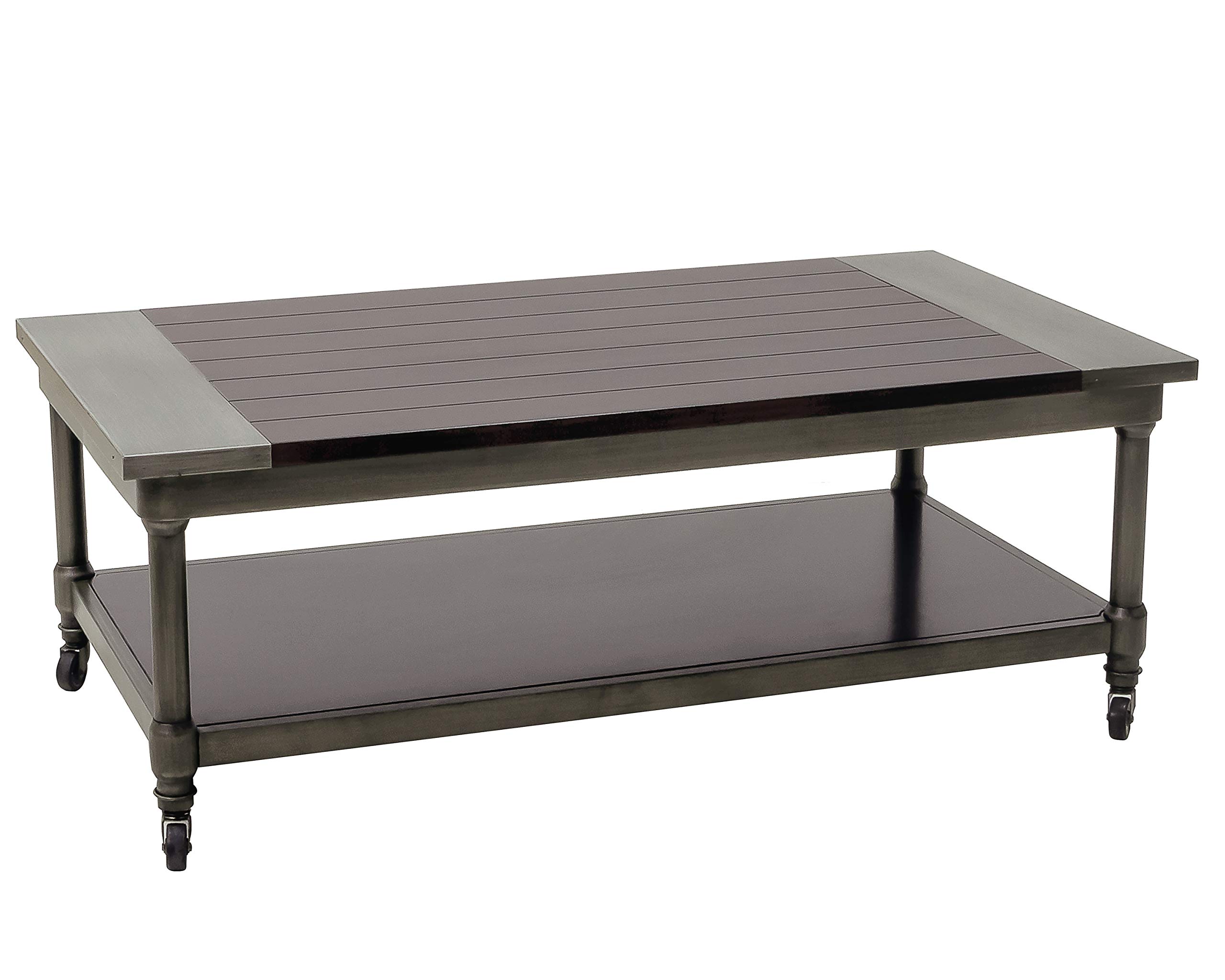 Modern Cocktail Table with MDF Panels, Birch Veneer & Powder-Coated Metal Base - Swivel Wheels for Easy Mobility - Perfect for Living Room, Lounge or Office Decor