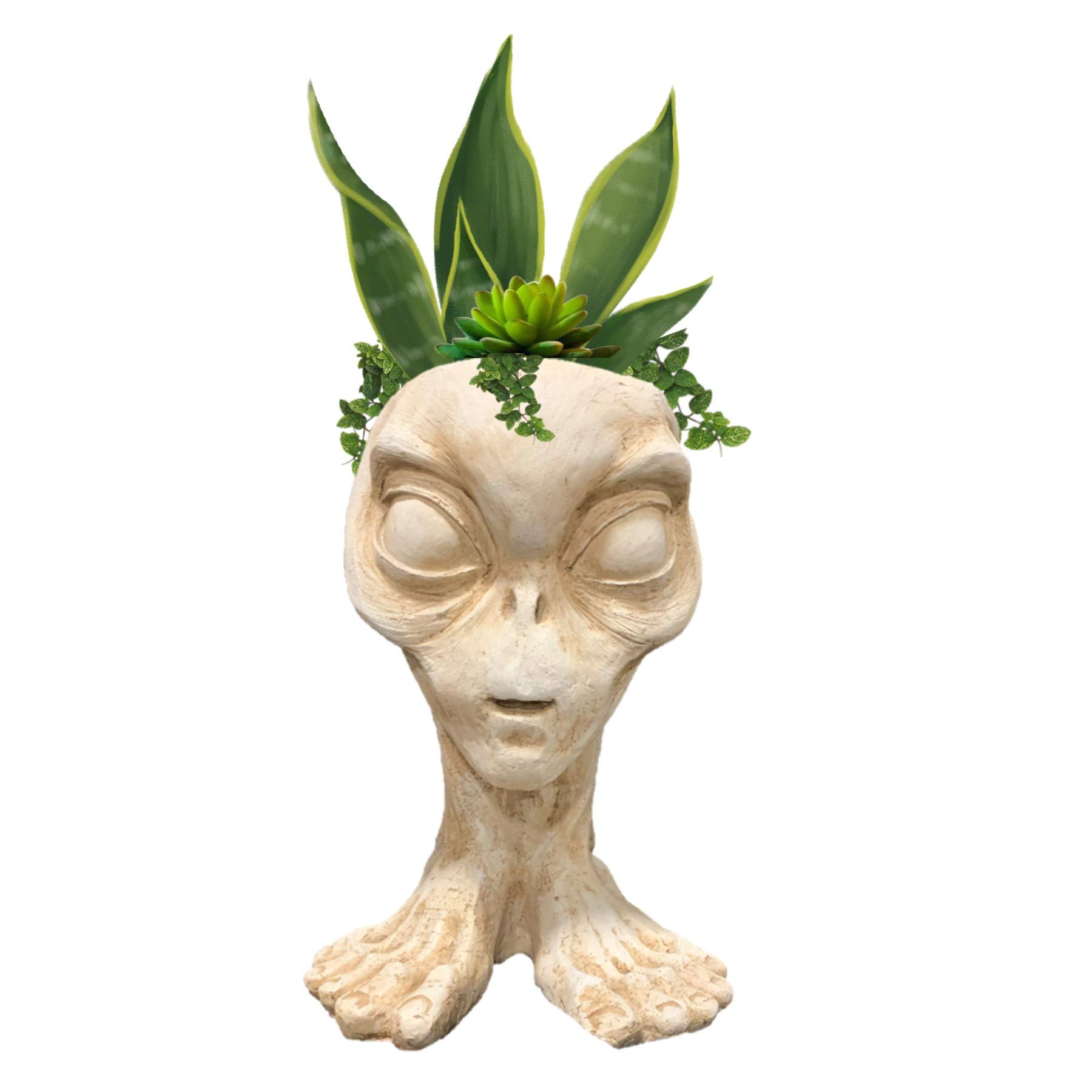 Alien Mother Aurora Planter Pot - Extraterrestrial Garden Statue in Antique White Finish for Patio Decor & Outdoor Space Themed Gardens