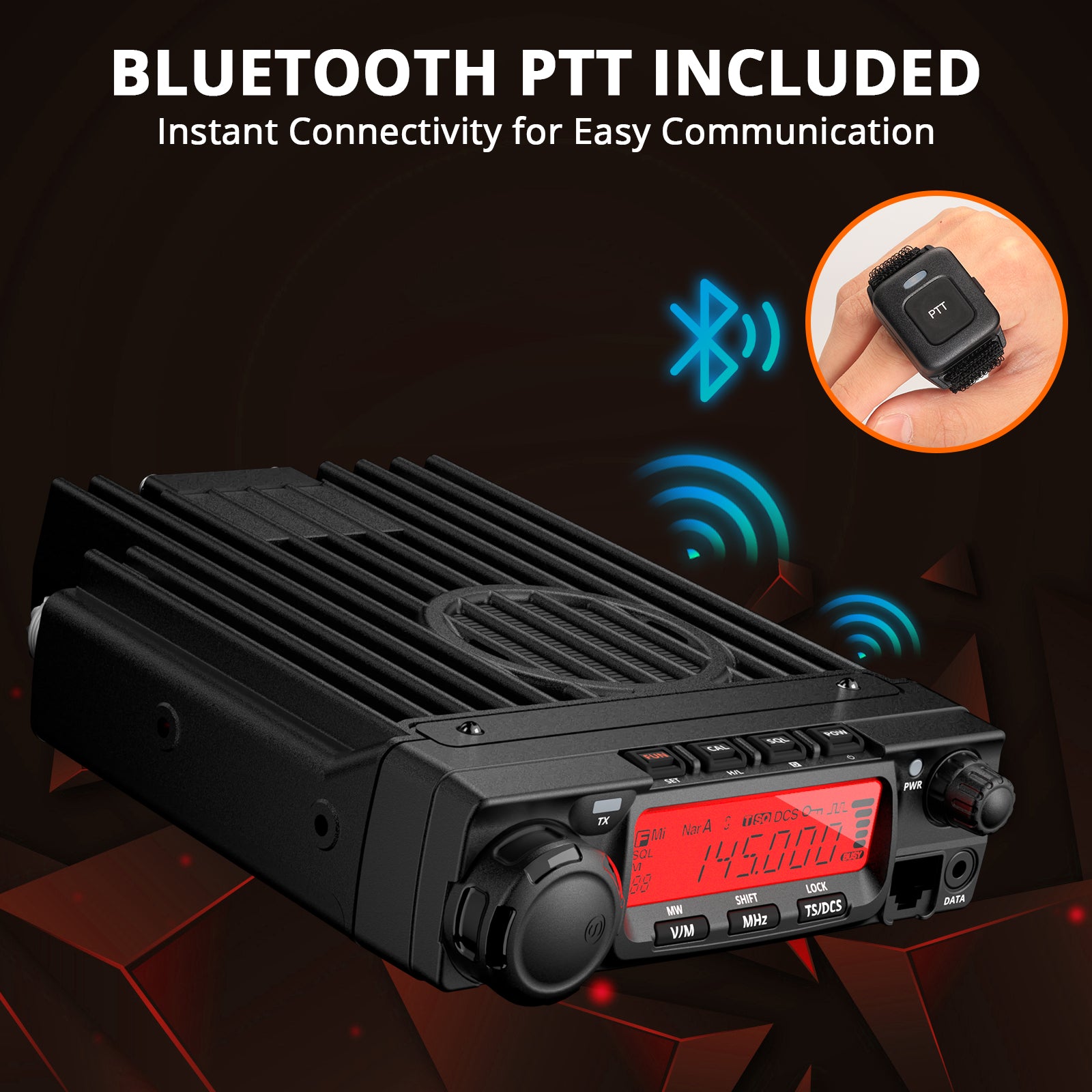 Radioddity VB70 B Mobile Radio - 70W VHF/UHF Two Way Radio with Bluetooth PTT & Noise Reduction | Air Band Compatible | Ideal for Trucking, Emergency Communication & Aviation Use