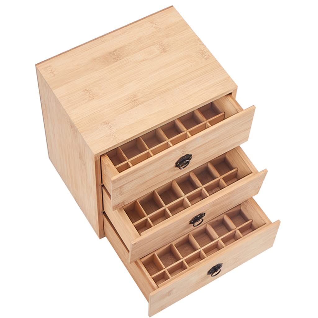 MaxTom 90 Bottle Essential Oil Wooden Storage Box - 3-Tier Aromatherapy Organizer for 5-15ML Bottles, Nail Polish & Cosmetics (Brown, 20x24.5x26cm) - Perfect for Spa, Salon & Home Organization