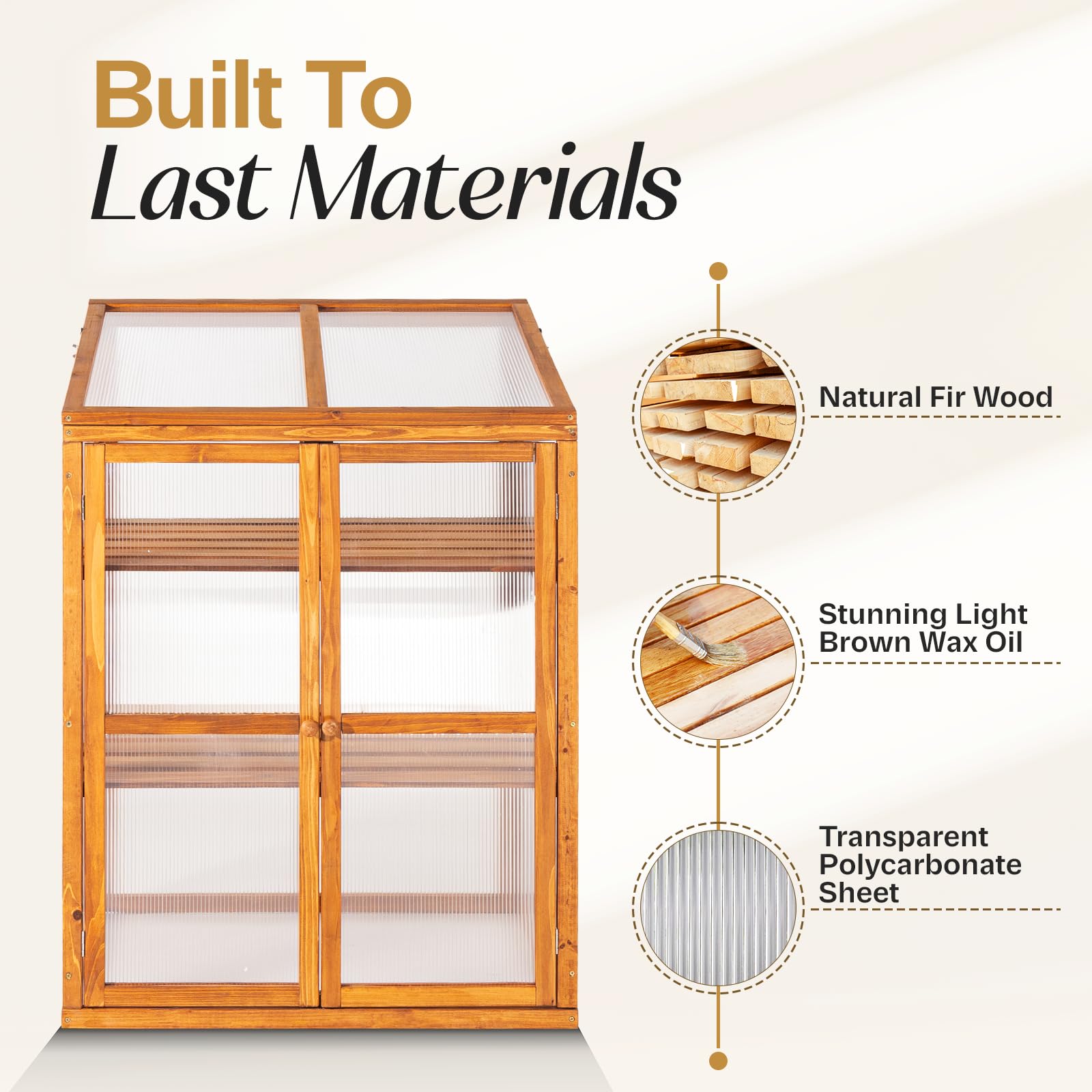 IDZO Fir Wood Cold Frame Greenhouse for Outdoor Plants - 2-Tier Greenhouse Cabinet with Transparent Polycarbonate Panels & Foldable Top - Ideal for Seed Starting, Herb Growing, and Plant Protection - Easy Assembly for Garden, Patio, and Backyard Use