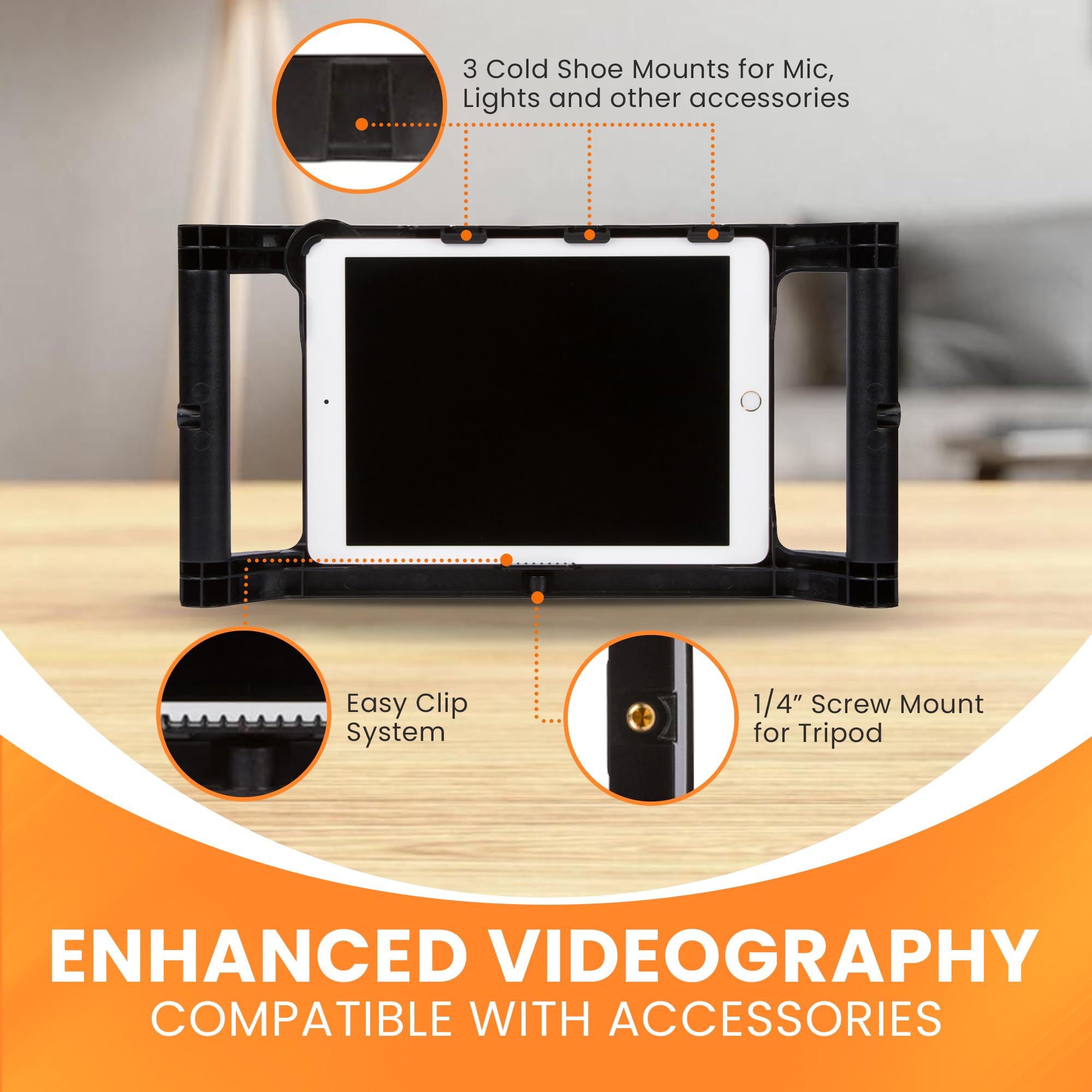 iOgrapher iPad Case with Handles - Tripod Mount Compatible with iPad 9.7, iPad Air 1/2, iPad Pro 5th/6th Gen - Durable iPad Camera Rig for Photography, Video Recording & Filmmaking - Includes 3 Cold Shoe Mounts - Perfect for Vlogging, YouTube Content Creation & Studio Productions