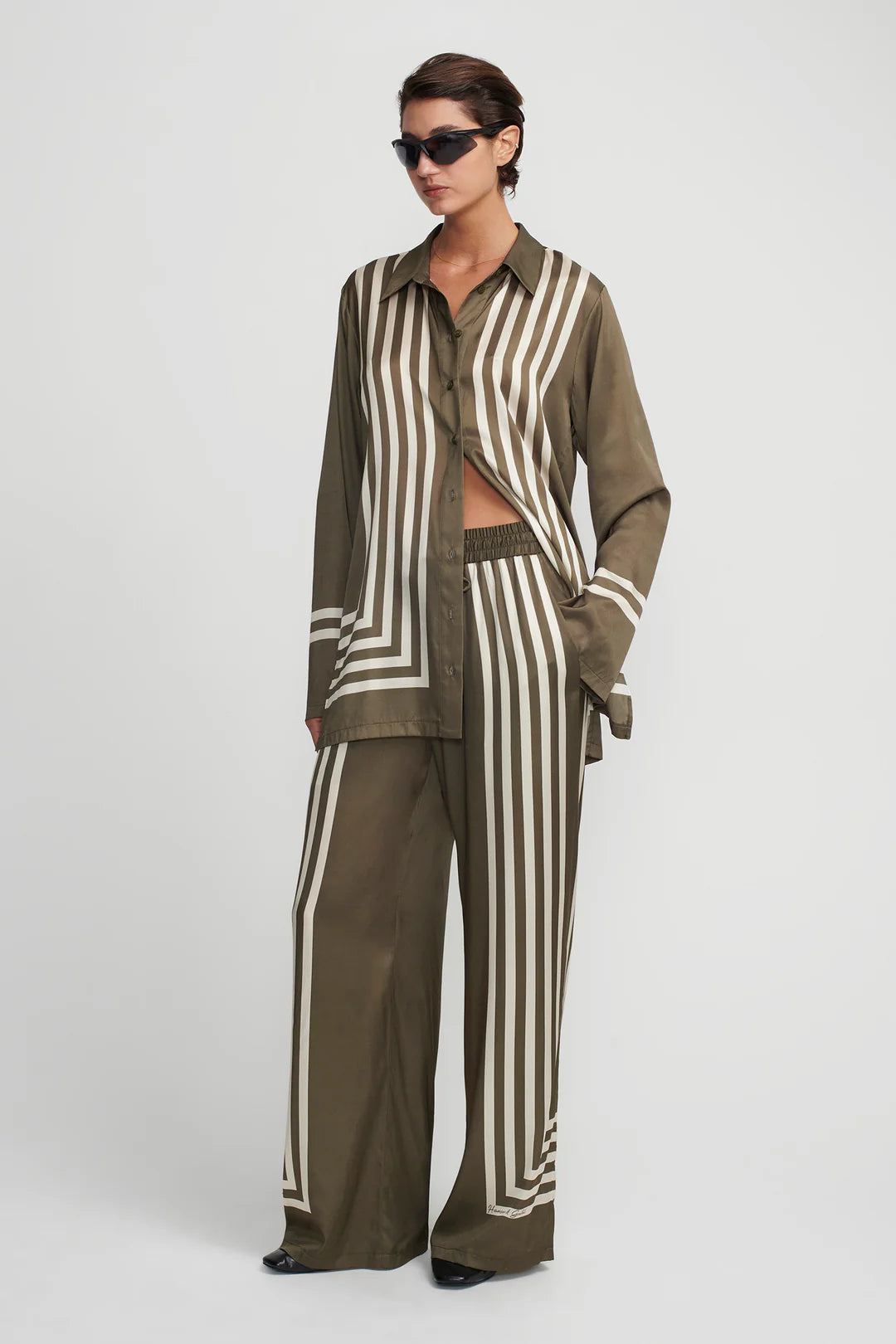 EMPRESS Women's Moss Stripe Pants - Comfortable High Waisted Trousers for Work, Office & Casual Wear