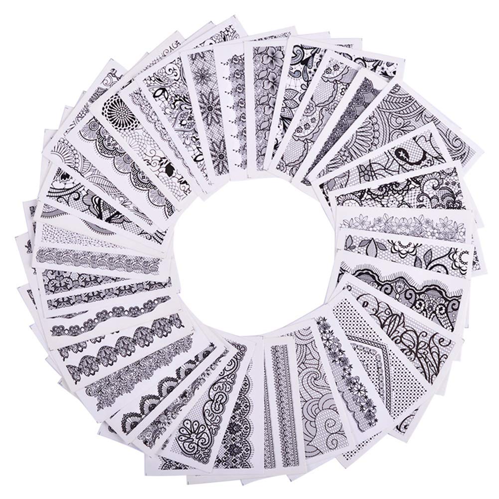 48 Pcs Black Lace Nail Art Stickers - Floral Water Transfer Decals for DIY Nail Decoration | Perfect for Manicures, Pedicures, and Special Occasions