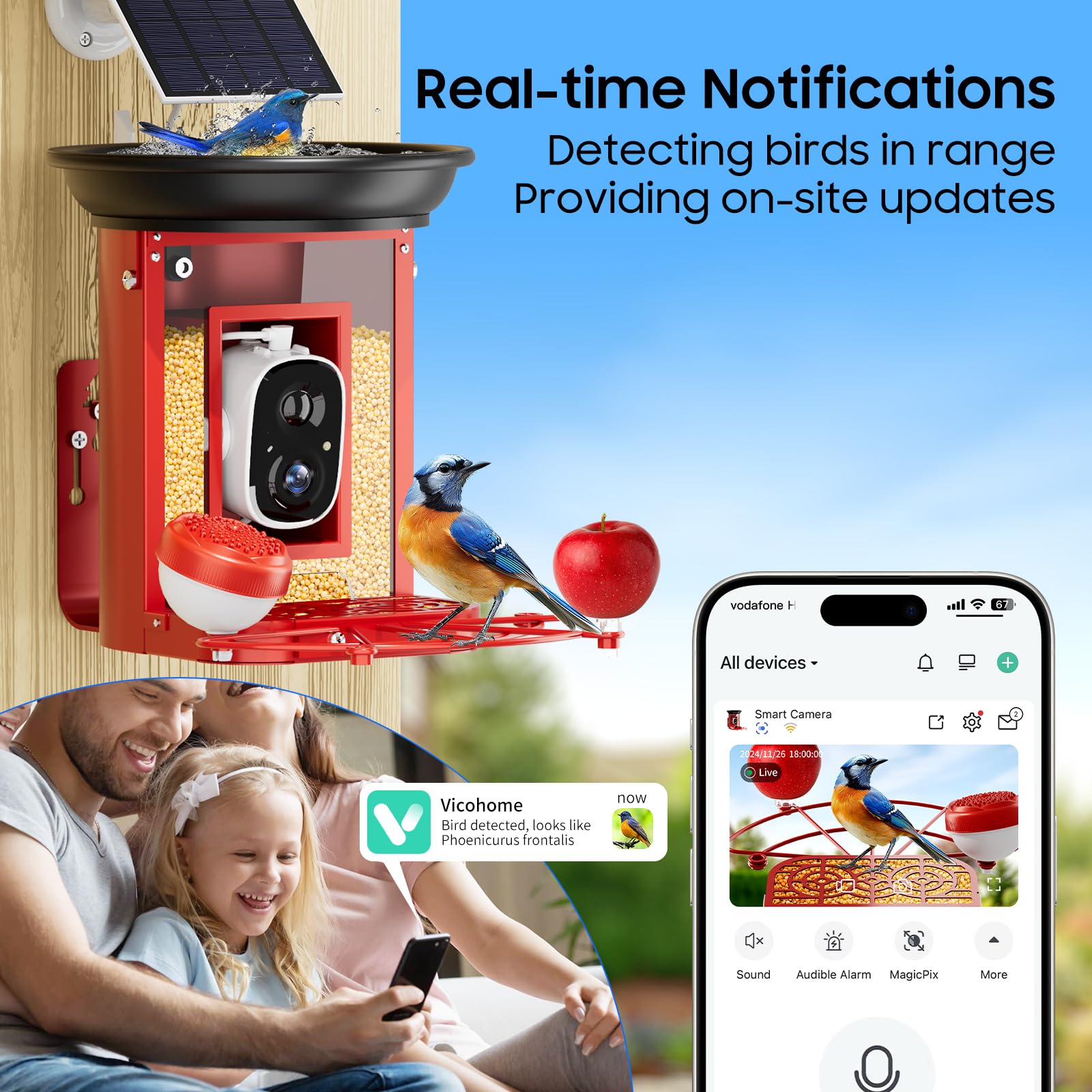 Smart Bird Feeder with 2K HD Camera - Solar Powered Metal Bird Feeder with Motion Detection & Species Identification | Live Video Streaming & Auto Capture | Perfect for Backyard Bird Watching & Wildlife Monitoring