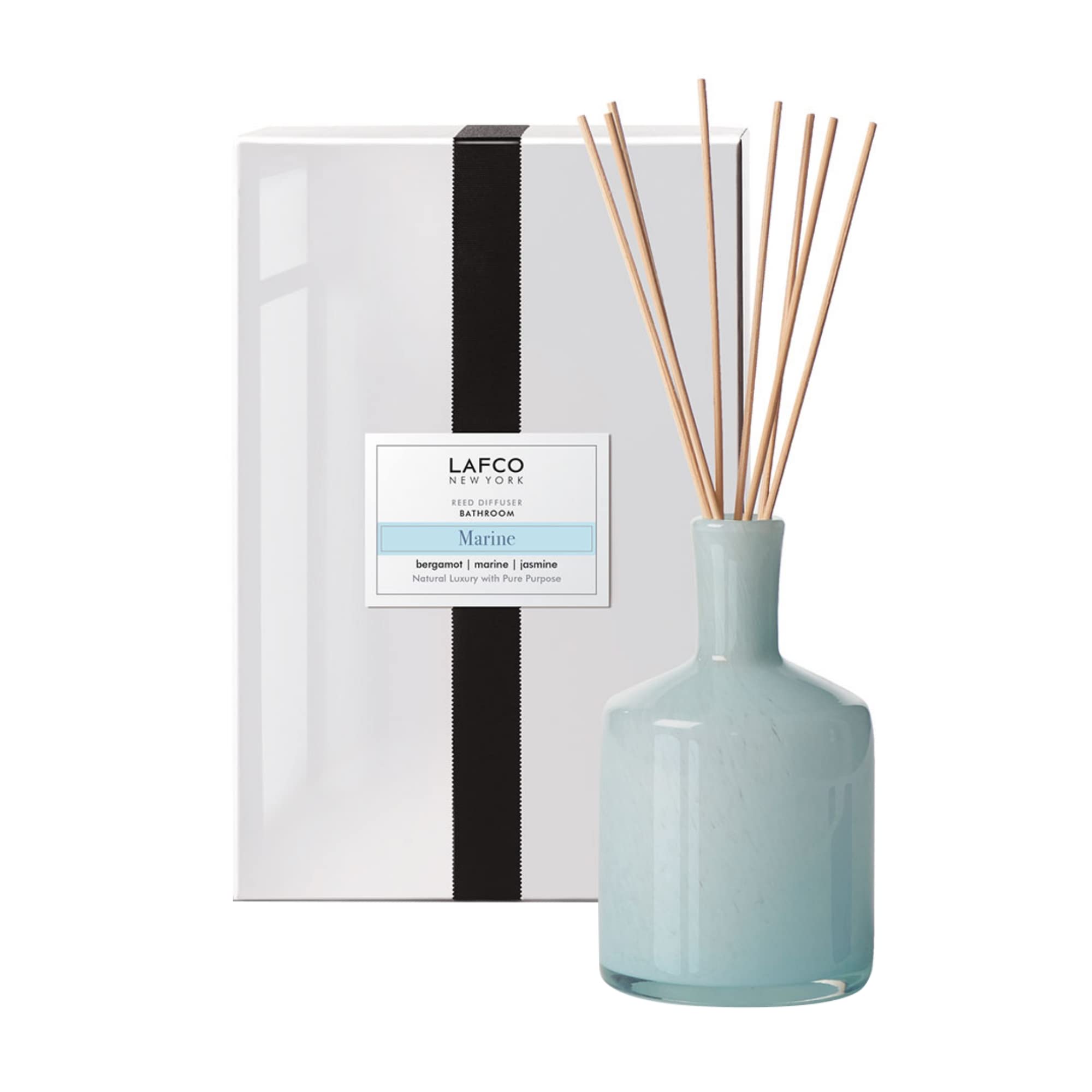 LAFCO New York Signature Reed Diffuser - Marine Scent, 15 oz | Long-Lasting 9-Month Fragrance | Handcrafted Glass Vessel & Natural Wood Reeds | Made in USA | Perfect for Home, Office & Spa Relaxation