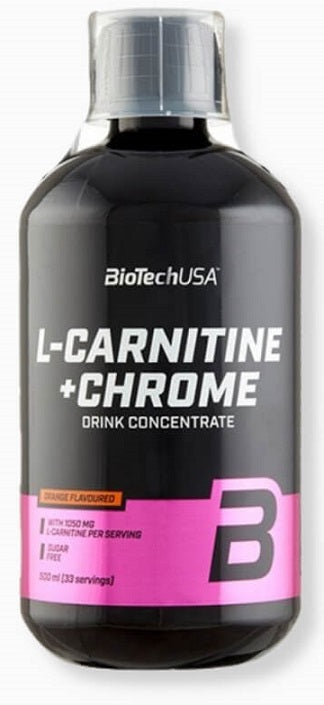 BioTechUSA L Carnitine + Chromium Supplement - Orange Flavor, 500ml for Weight Management & Energy Boost - Perfect for Workout & Fitness Enthusiasts