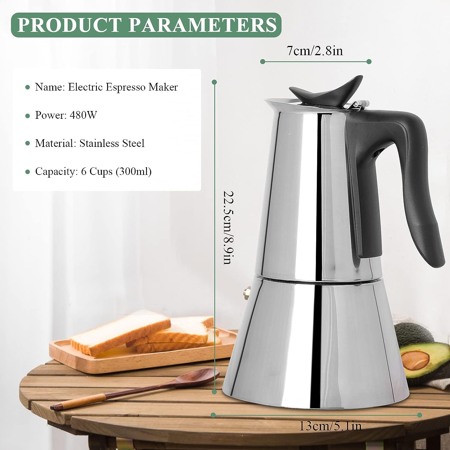 MXBAOHENG 6 Cup Stainless Steel Electric Moka Pot - 220V Espresso Coffee Maker for Home & Office Use | Perfect for Italian Style Coffee, Camping, Gifts & Small Kitchens