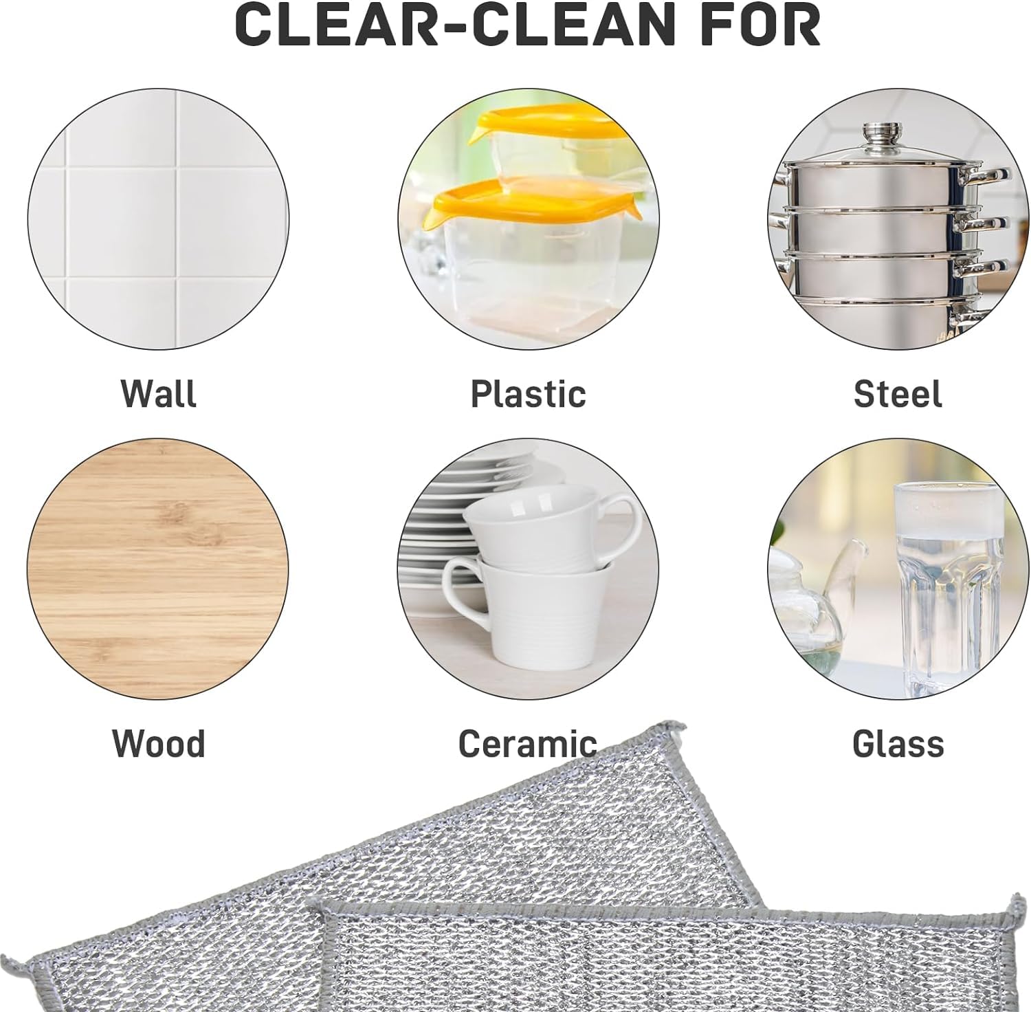 Stainless Steel Scrubber Sponge with Cleaning Brush - 10 Pack Non-Scratch Dishwashing Pads for Pots, Pans & Cookware - Heavy Duty Wet/Dry Cleaning Cloths for Kitchen, Camping & Outdoor Use