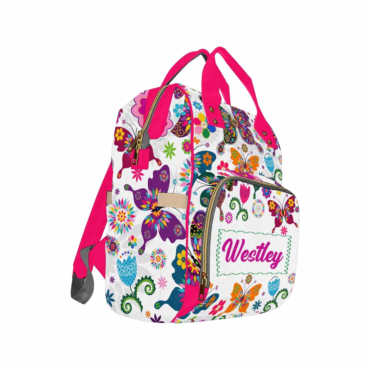 Personalized Diaper Backpack for Moms - Custom Name Pink Floral Butterfly Nursing Bag, Waterproof Multifunctional Baby Diaper Daypack for Travel, Baby Shower Gifts | Perfect for New Moms, Daycare & Family Outings