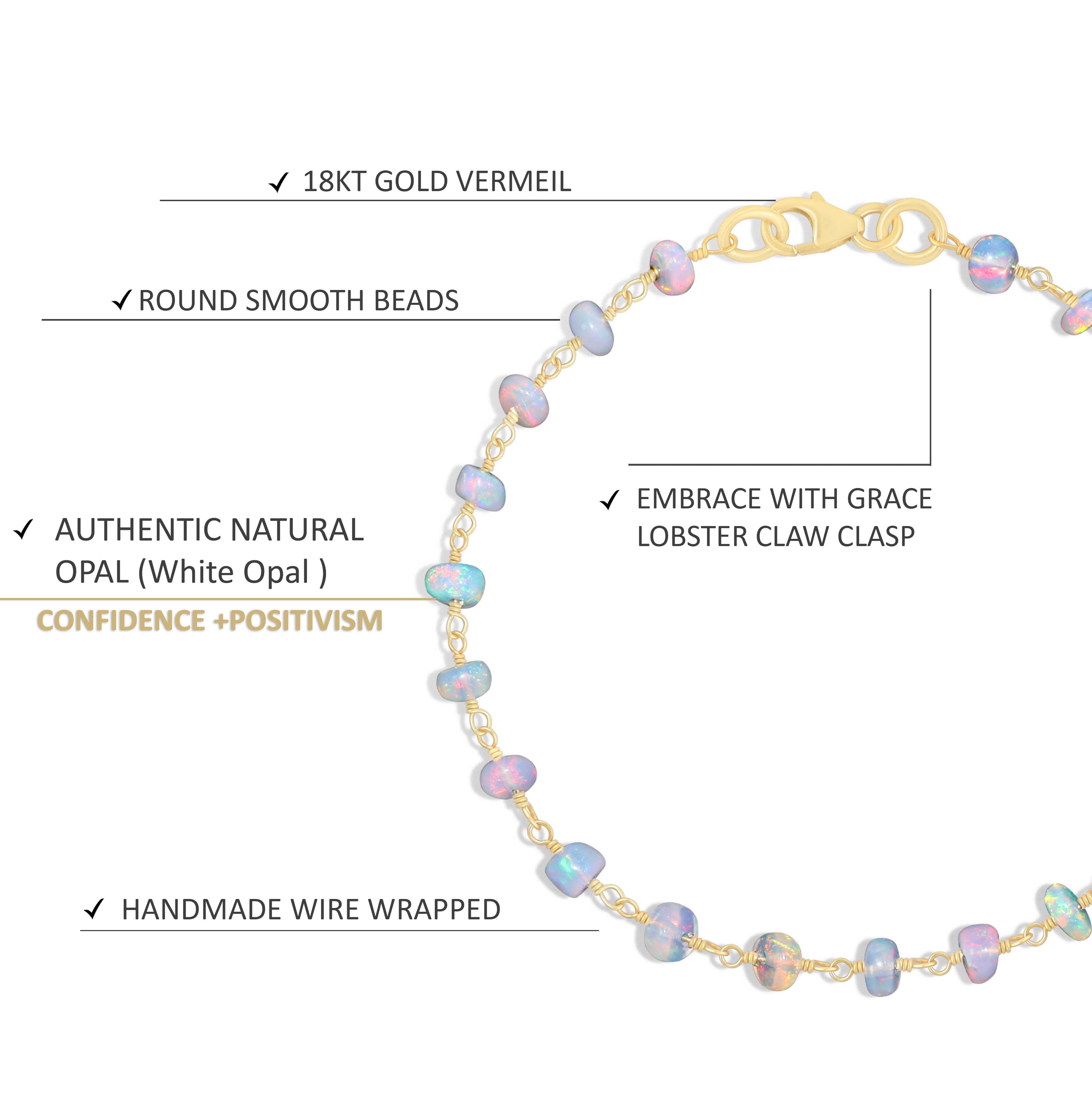 Rainbow White Opal Beads Chain Bracelet for Women - Elegant Boho Jewelry for Everyday Wear & Special Occasions