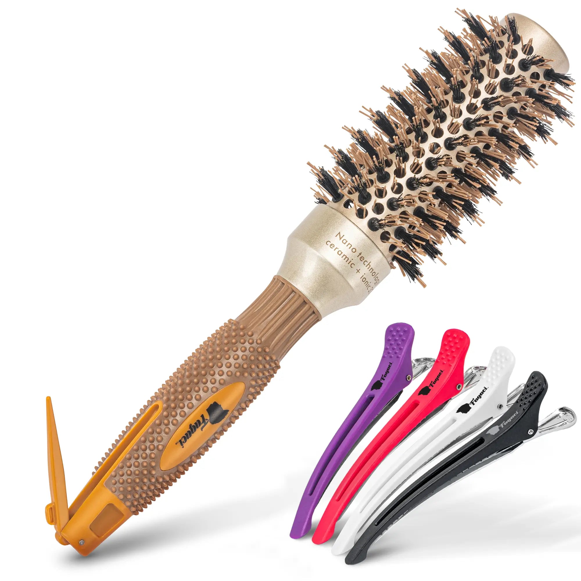 Professional 53mm Round Boar Bristle Hair Brush with Ceramic Barrel - Perfect for Blow Drying, Styling & Smoothing Frizz at Home or Salon