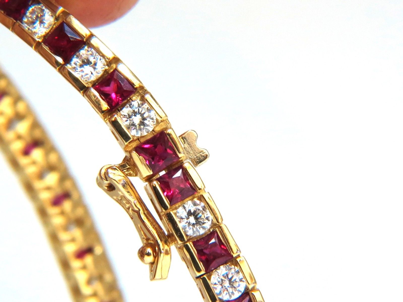 7.20ct Natural Ruby & Diamond Channel Line Bracelet in 14K Gold - Elegant Jewelry for Weddings, Anniversaries & Special Occasions