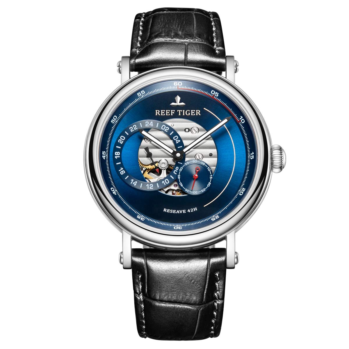 REEF TIGER Luxury Men's Automatic Watch - Blue Reserve RGA1617 with Genuine Leather Strap | Waterproof Dress Watch for Business, Formal Events & Gifts