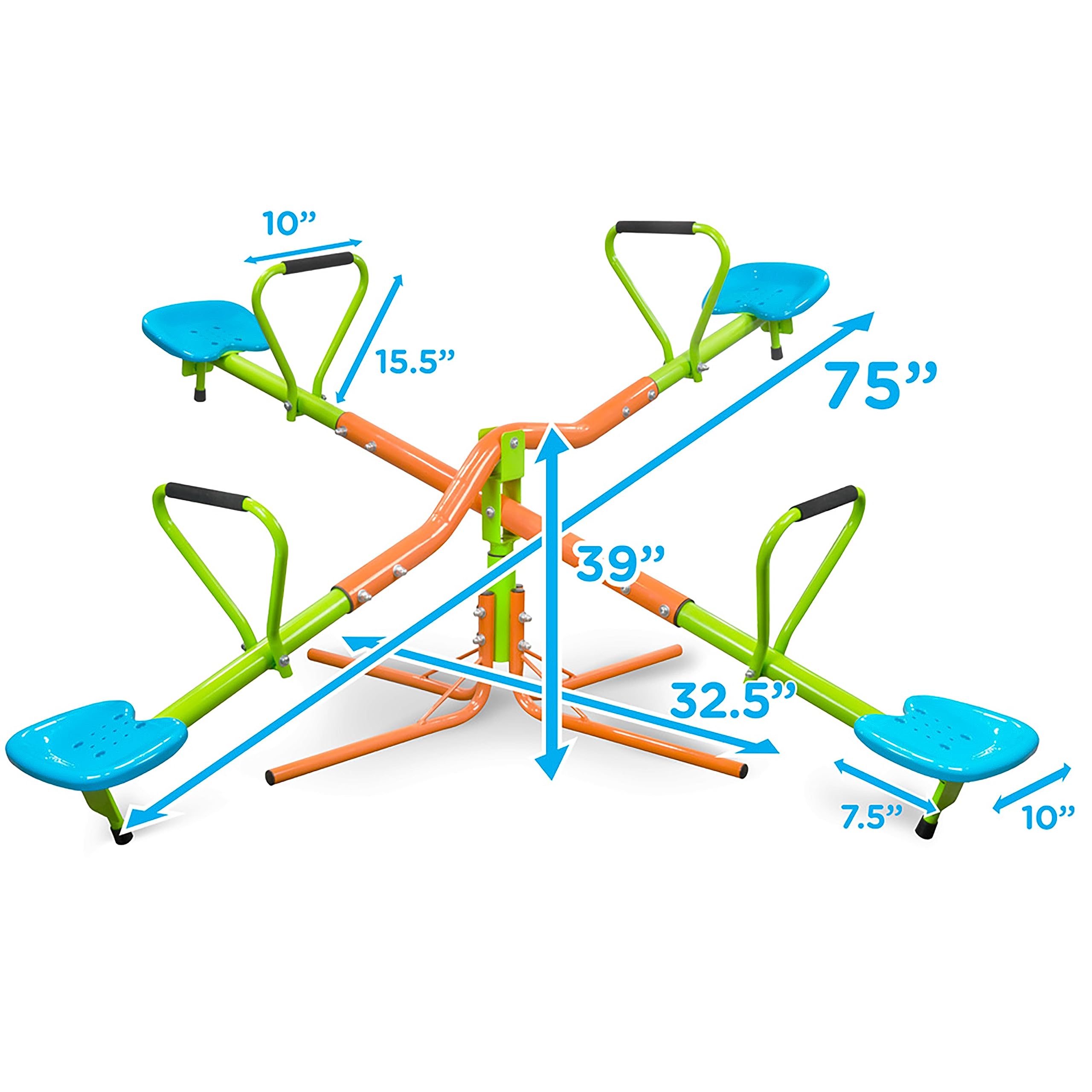 360 Degree Rotating Outdoor Playground Seesaw for Kids - 4 Seats, Sturdy Plastic, Blue & Green - Perfect for Backyards, Parks & Daycares - Ages 3+