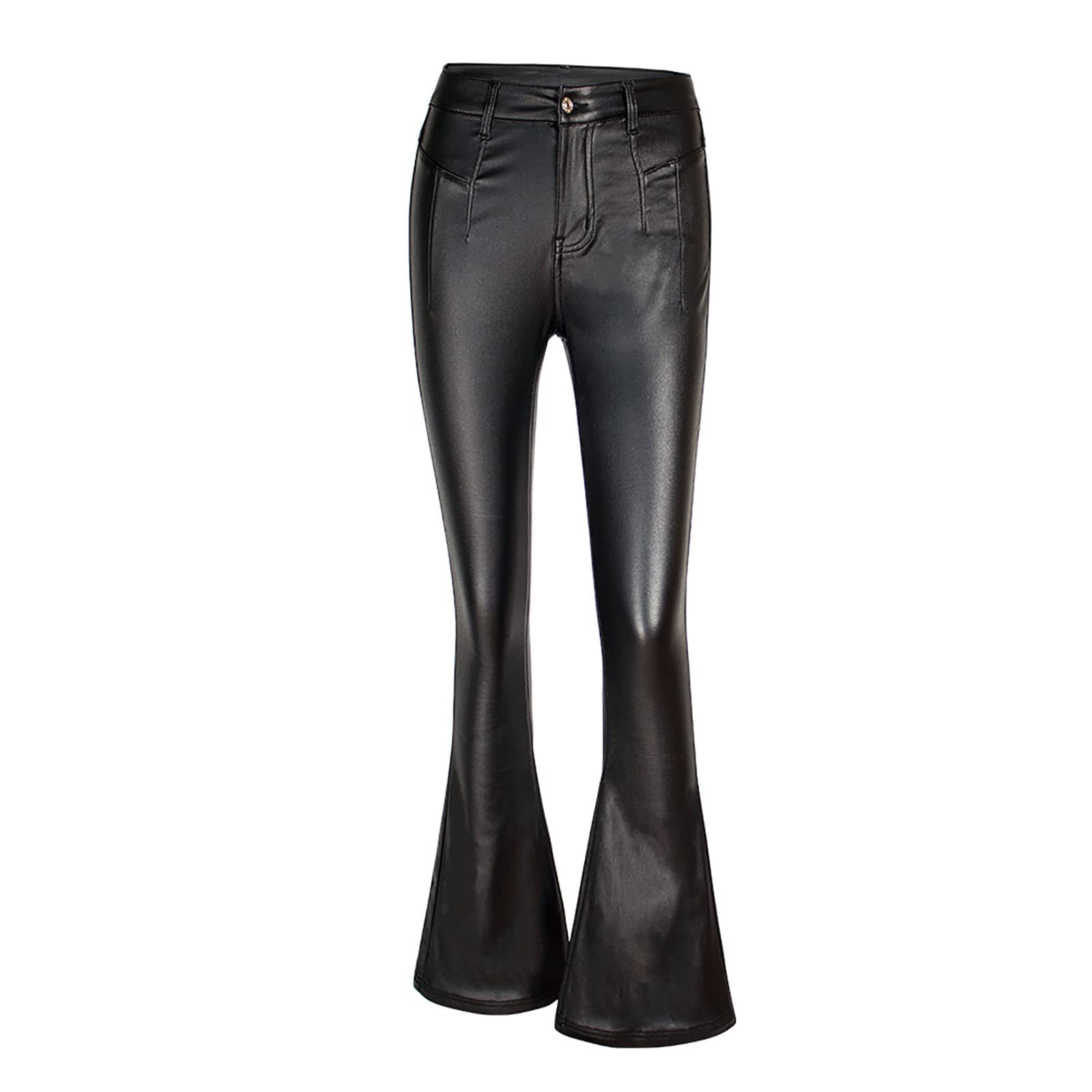Stretchy Faux Leather Black Flare Wide Leg Pants - High Waisted Stretchy Trousers for Women & Girls | Perfect for Night Out, Party & Casual Wear