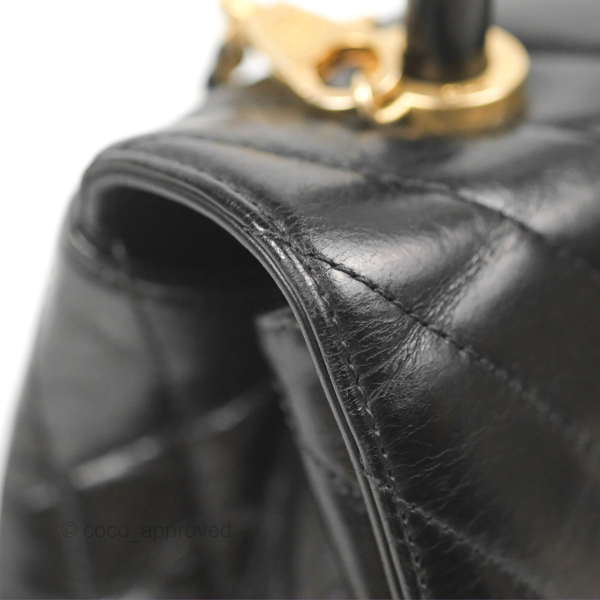 Chanel Chevron Small Coco Handle Bag - Black Shiny Aged Calfskin with Aged Gold Hardware | Luxury Crossbody Purse for Women, Perfect for Evening Parties & Date Nights